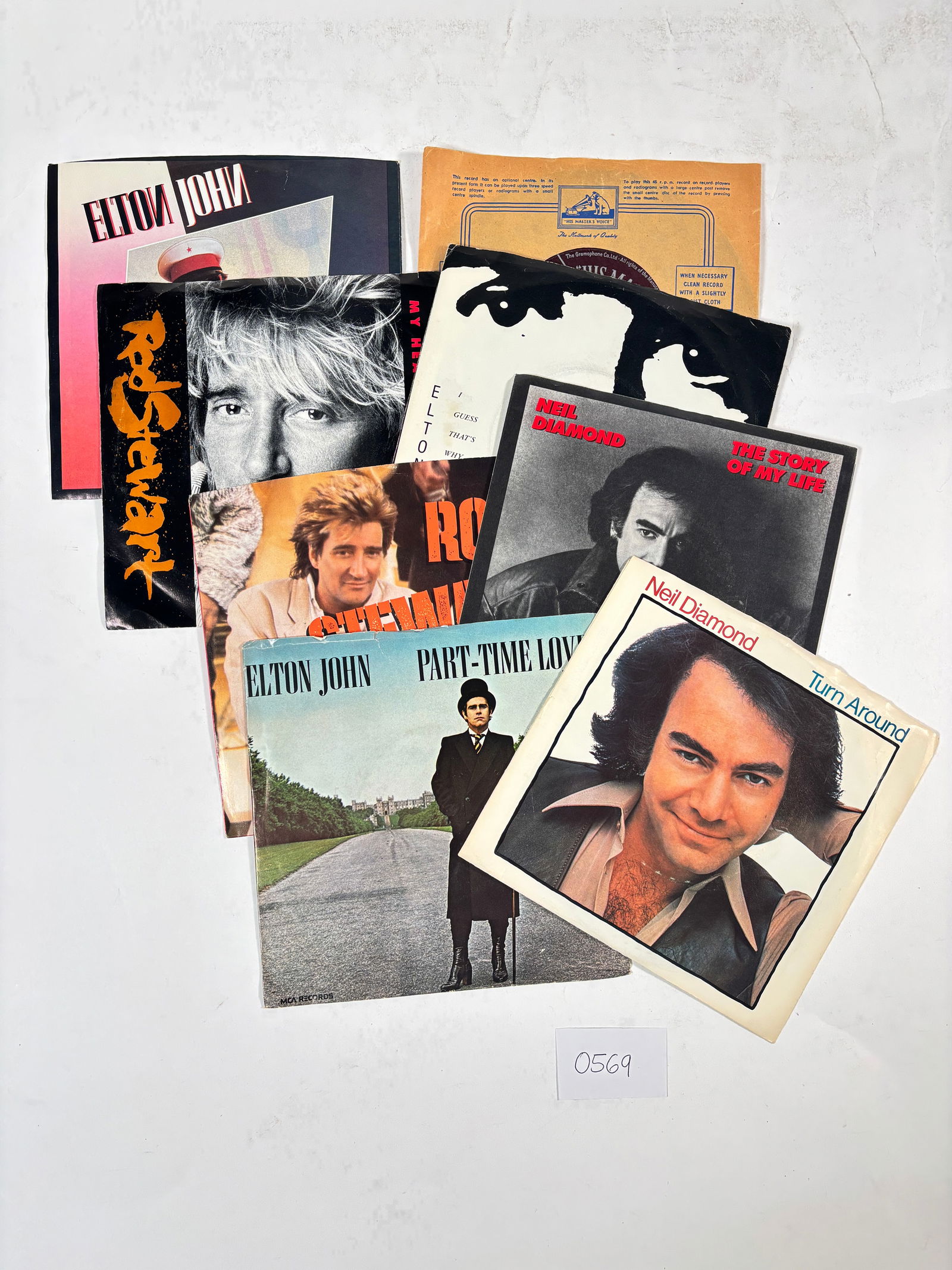 Assorted Vintage 45 RPM Vinyl Records Set of 8 Elton John, Rod Stewart, Neil Diamond (1 of 3)