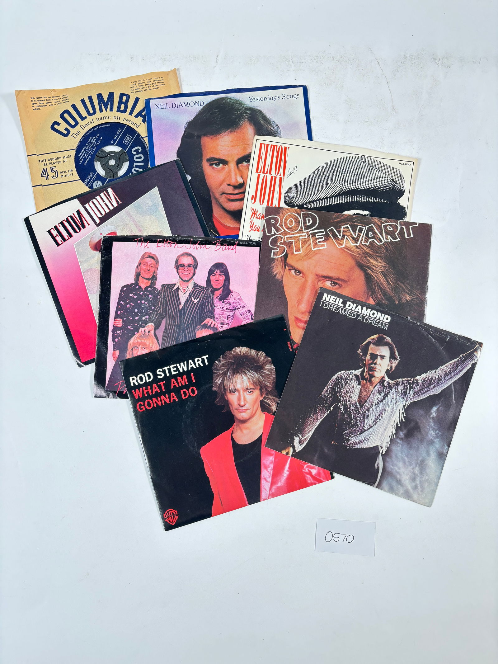 Assorted Vintage 45 RPM Vinyl Records Set of 8 Elton John, Rod Stewart, Neil Diamond (1 of 5)