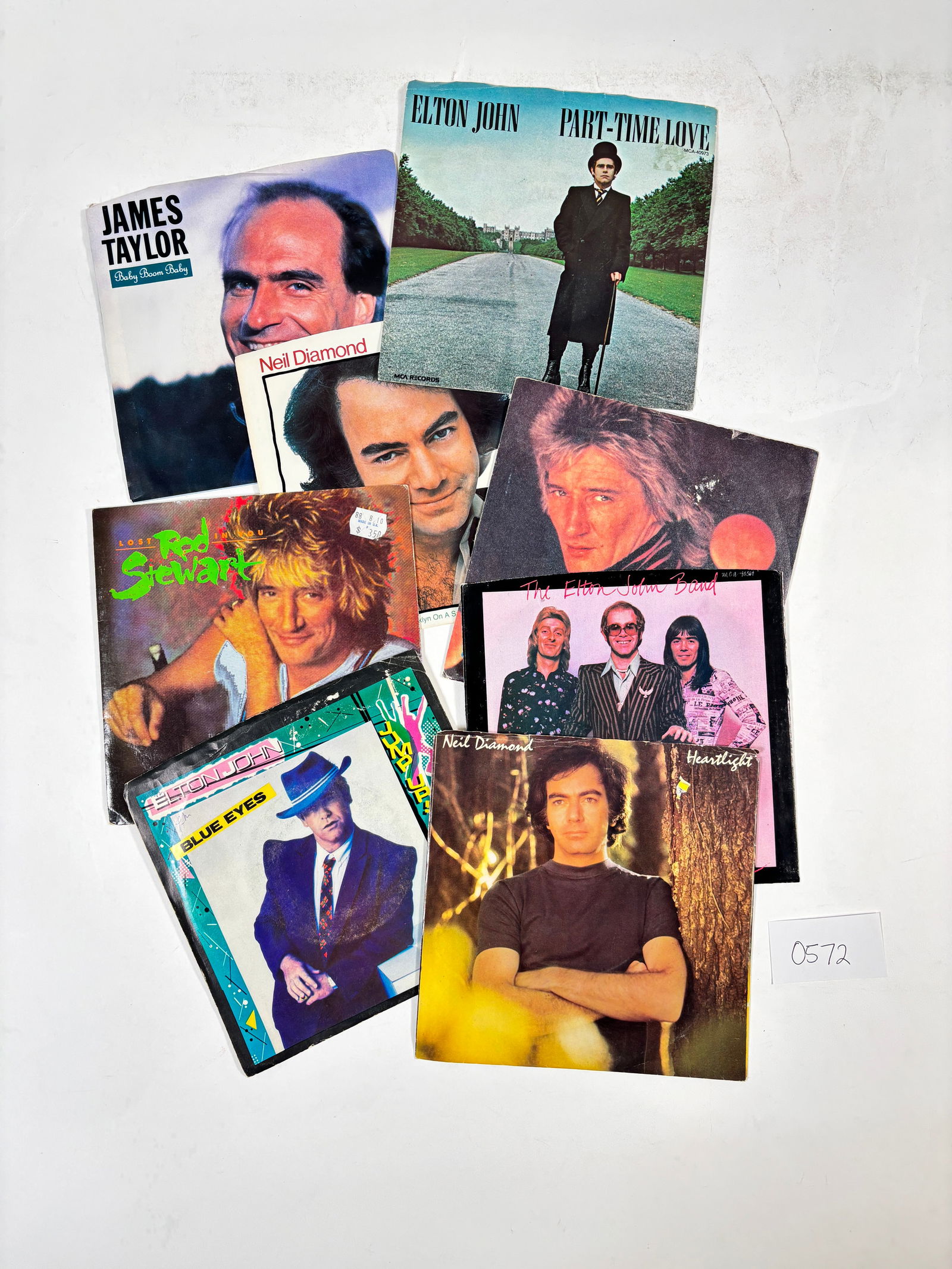 Assorted Vintage 45 RPM Vinyl Records Set of 8 Elton John, Rod Stewart, Neil Diamond (1 of 5)