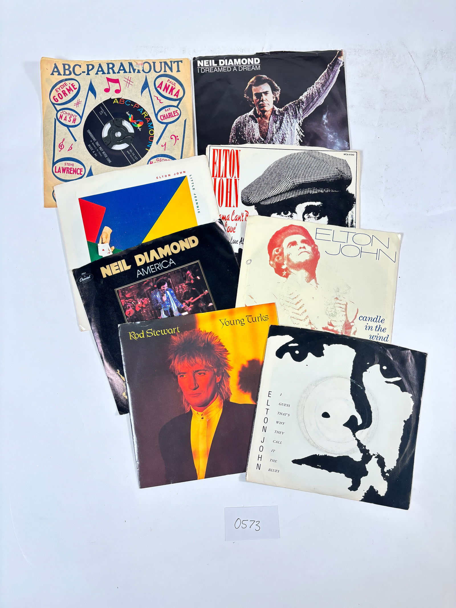 Assorted Vintage 45 RPM Vinyl Records Set of 8 Elton John, Rod Stewart, Neil Diamond (1 of 5)