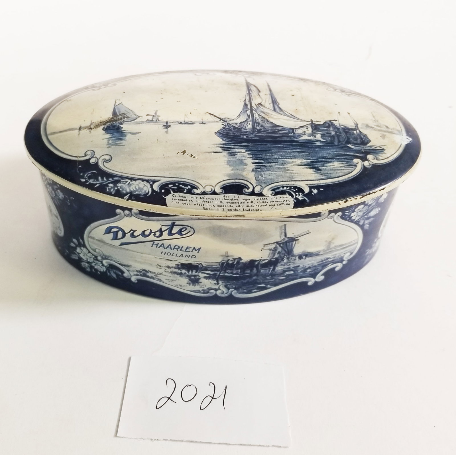 Vintage Old Droste Haarlem Oval Shape Box: Vintage Old Droste Haarlem Oval Shape Sweet Chocolate Litho Tin Box Holland