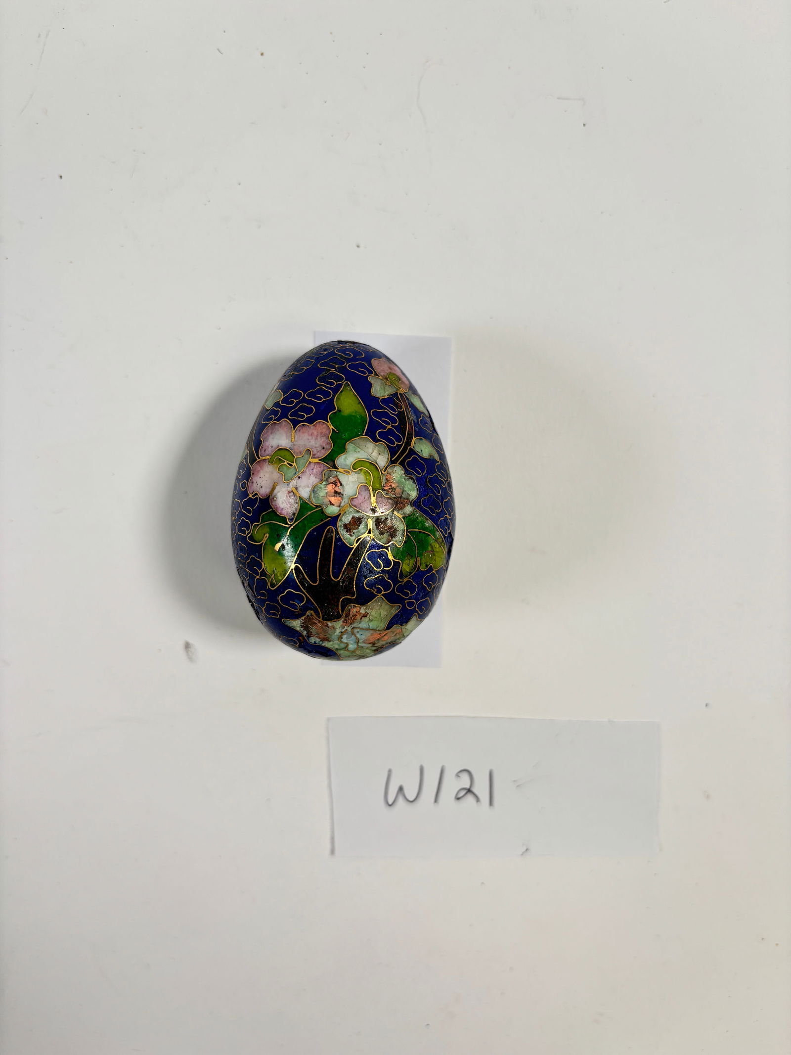 Vintage Cloisonne Enamel and Bronze Cobalt Blue Decorative Egg: Vintage Cloisonne Enamel and Bronze Cobalt Blue Decorative Egg- Sold as-is, condition varies. See photos for details.