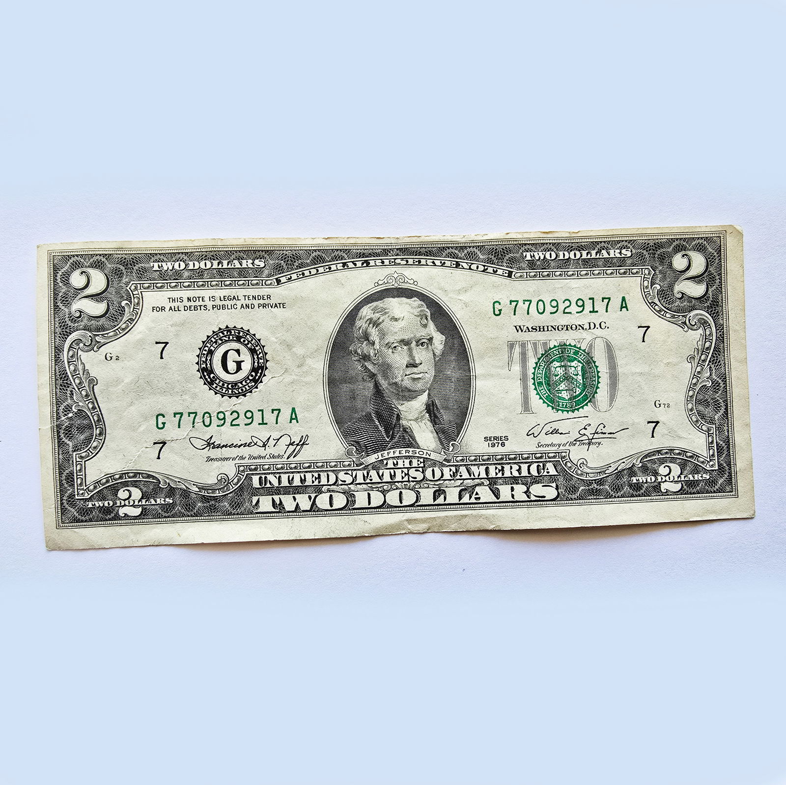 1976 $2 Bill  Off-Center Printing Error  Misaligned Design (1 of 2)