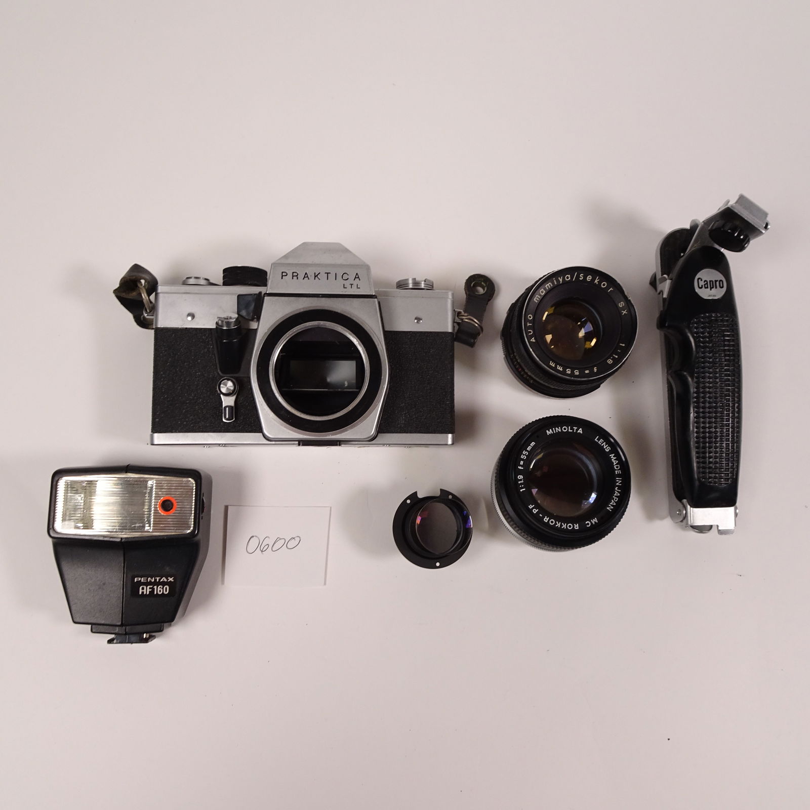 Assortment of Vintage Lenses, Flashes, Cameras Set of 6 (Praktica, Pentax, Mamiya) (1 of 2)
