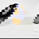 Vintage Blue Ceramic Egg with Floral Design