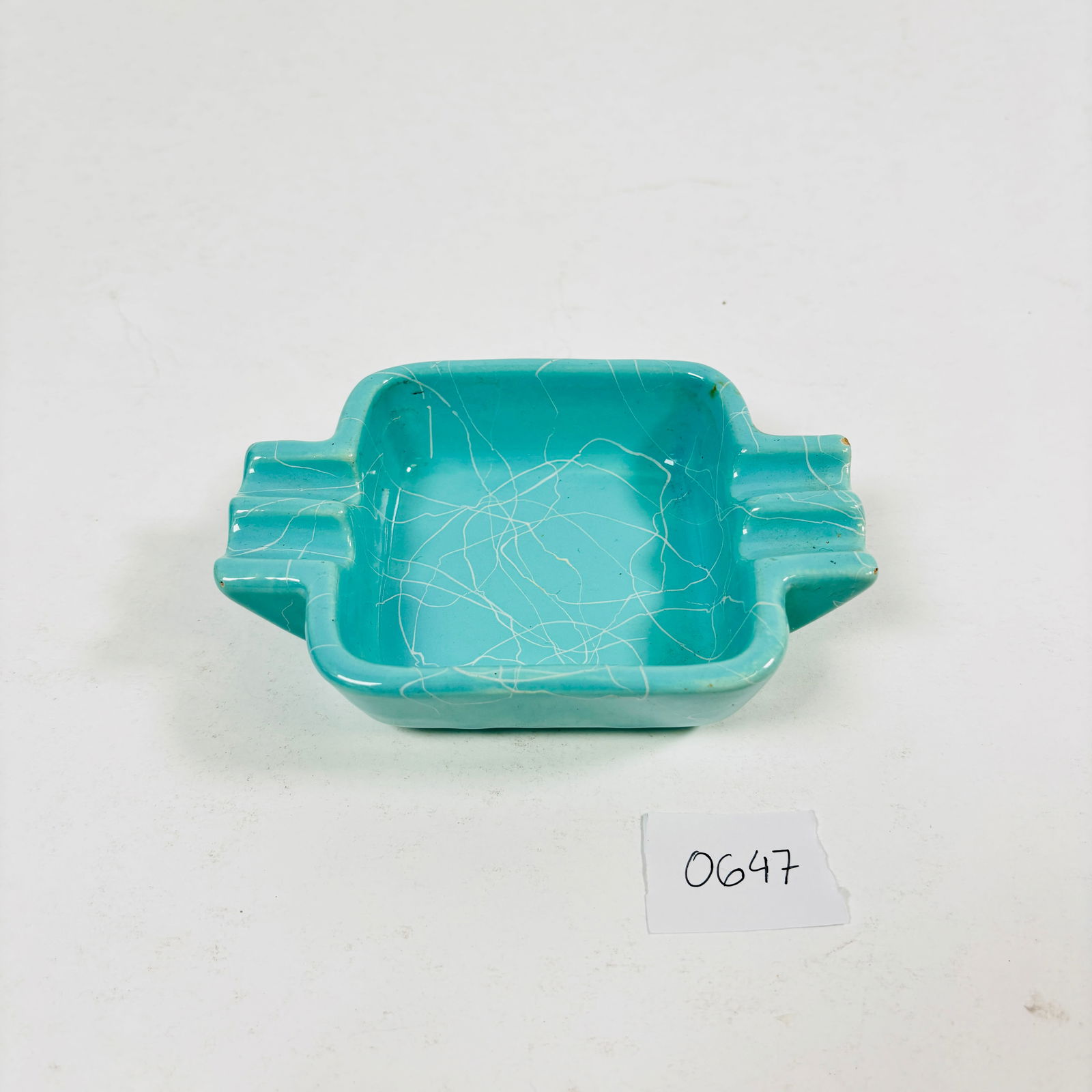Vintage MCM Shawnee Glazed Ceramic Ashtray in Turquoise (1 of 2)