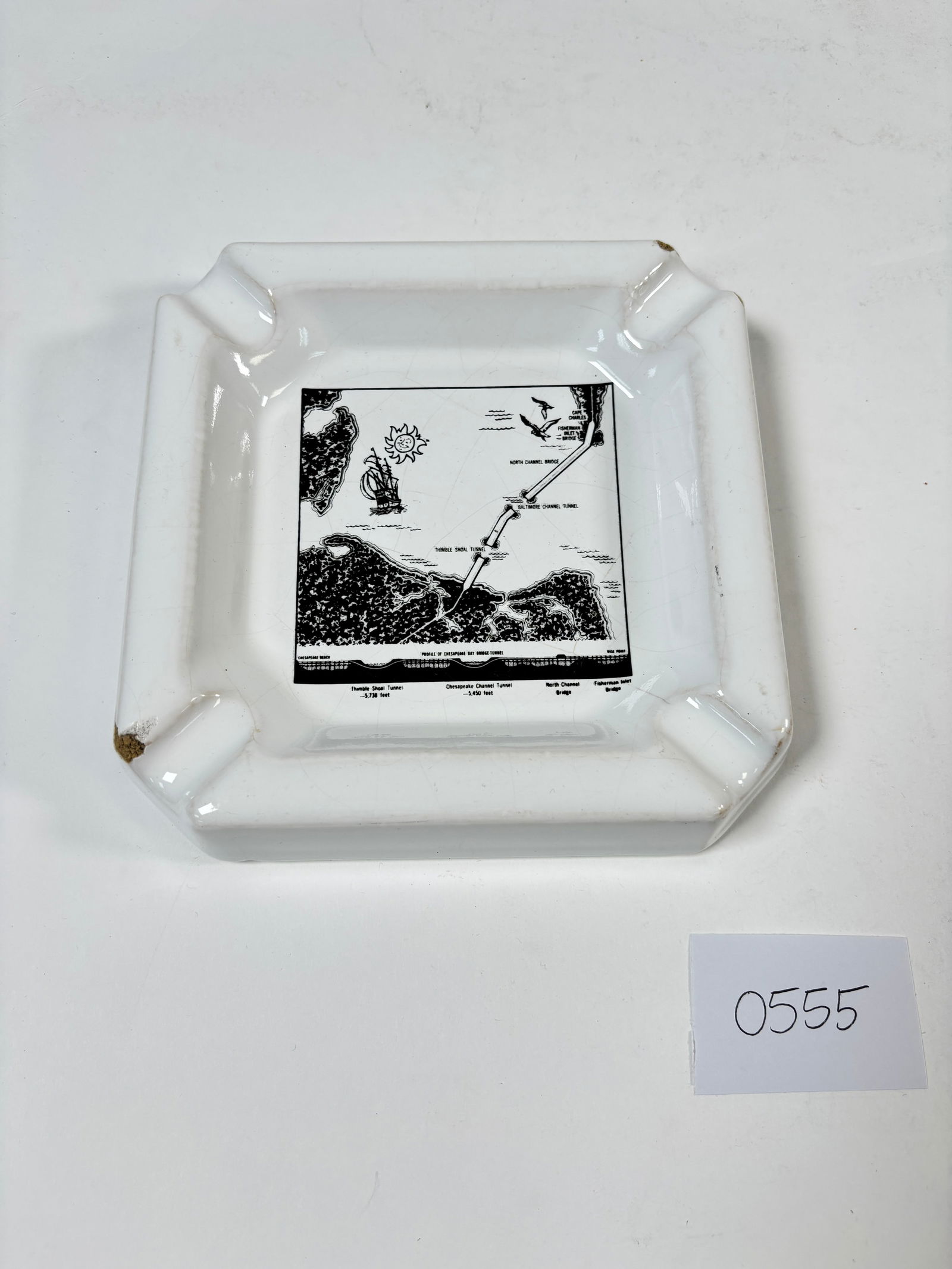 Vintage Profile of Chesapeake Bay Bridge -Tunnel souvenir Genuine Clay Tile Ashtray (1 of 3)