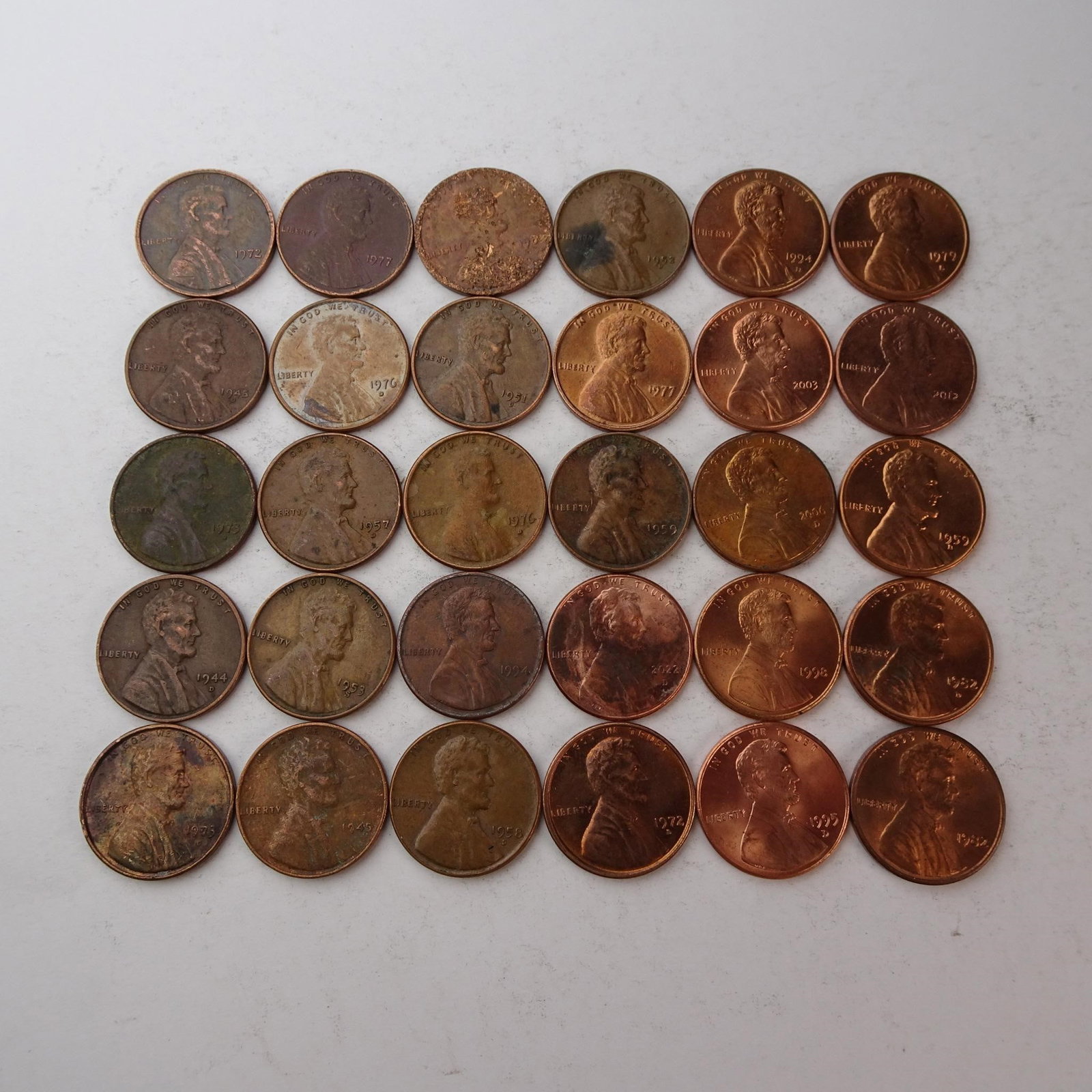 Assortment of Vintage Pennies Set of 30...: (1944-2022). Part of a diverse collection perfect for starting a collection, filling gaps, or for educational purposes. Years and mint marks included in the set may vary from the photos, but will fall