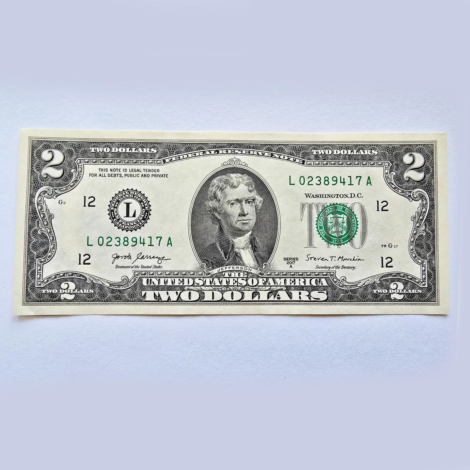 2017A Series $2 Two Dollar Bill: 2017A Series $2 Two Dollar Bill