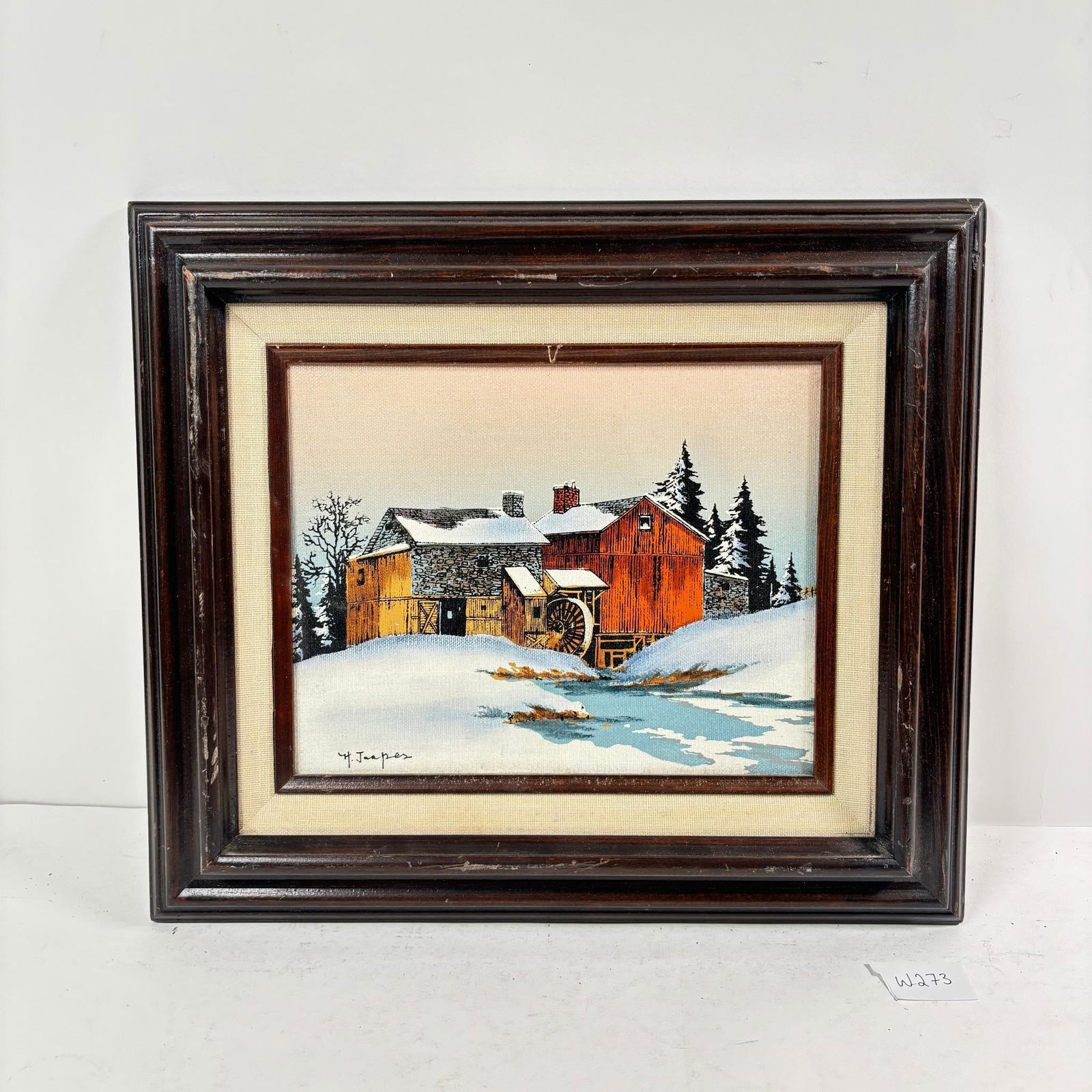 Framed Winter Barn Landscape Painting possibly... (1 of 4)