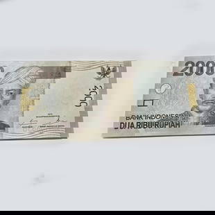 2000 Indonesian Rupiah Banknote - 2015 -...: Pangeran Antasari - Uncirculated. Authentic Indonesian 2000 Rupiah banknote issued in 2015, featuring national hero Pangeran Antasari on the front and traditional Dayak dancers on the reverse. This no