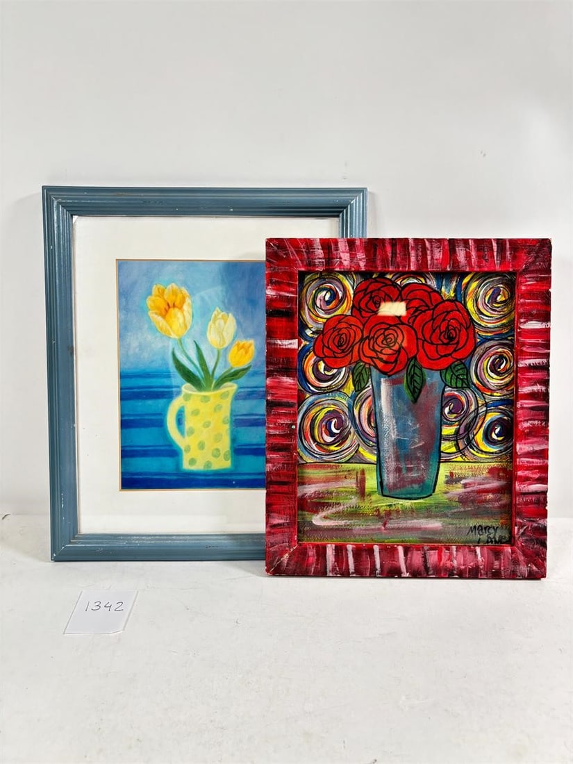 Vintage 2 Piece Art Set - Yellow Tulips & Roses: Vintage 2-Piece Art Set Yellow Tulips & Roses Elegant floral artwork perfect for any space. Condition varies; please refer to photos for details