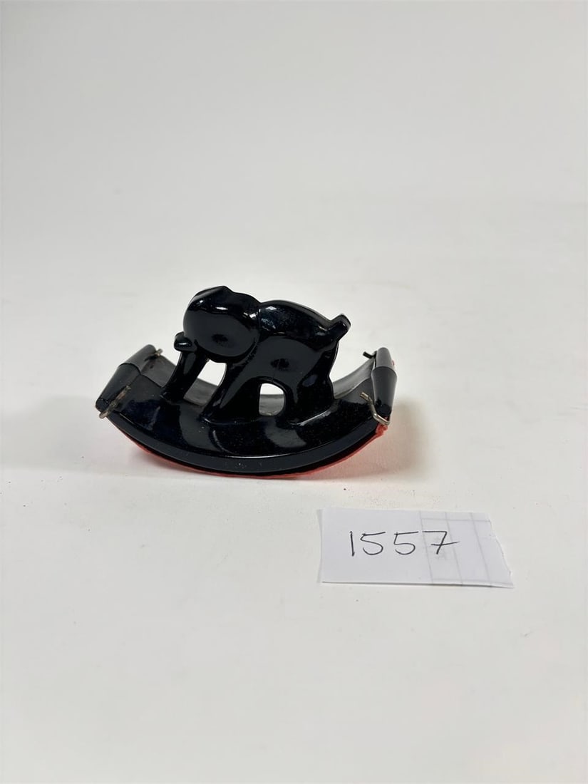 Vintage L.J. Houze Black Glass Rocking Elephant... (1 of 3)