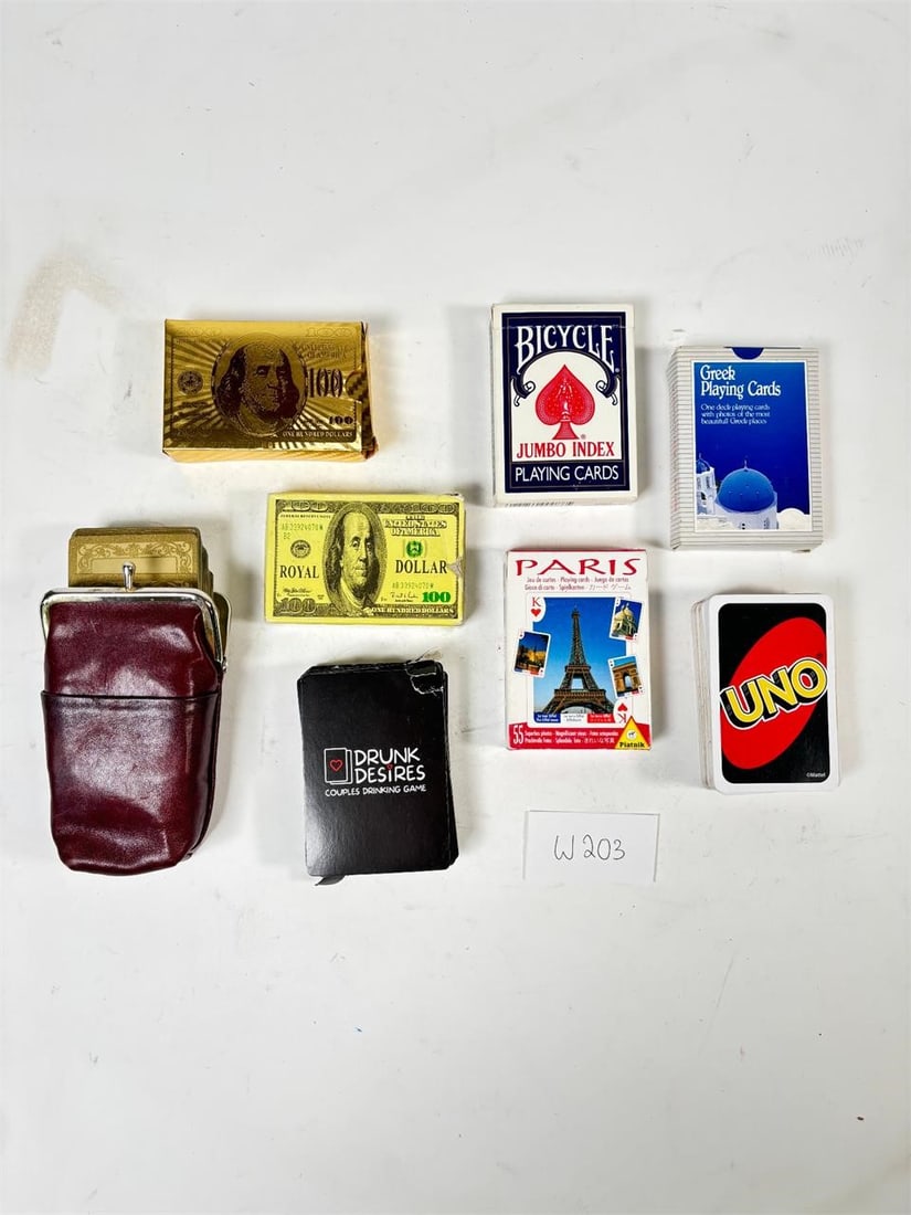 Playing Cards Set of 8 (UNO, Classic Playing...: Crads, Money Themed and more). Playing Cards Set of 8 (UNO, Classic Playing Crads, Money Themed and more) -Sold as-is, condition varies. See photos for details.