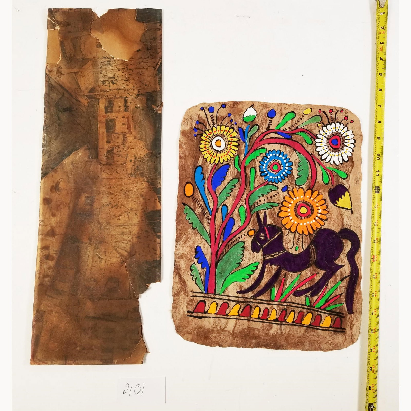 Set of 2 Mexican Folk Art on Cork and Street...: painting. Set of 2 Mexican Folk Art on Cork and Street painting - condition varies. See photos for details.