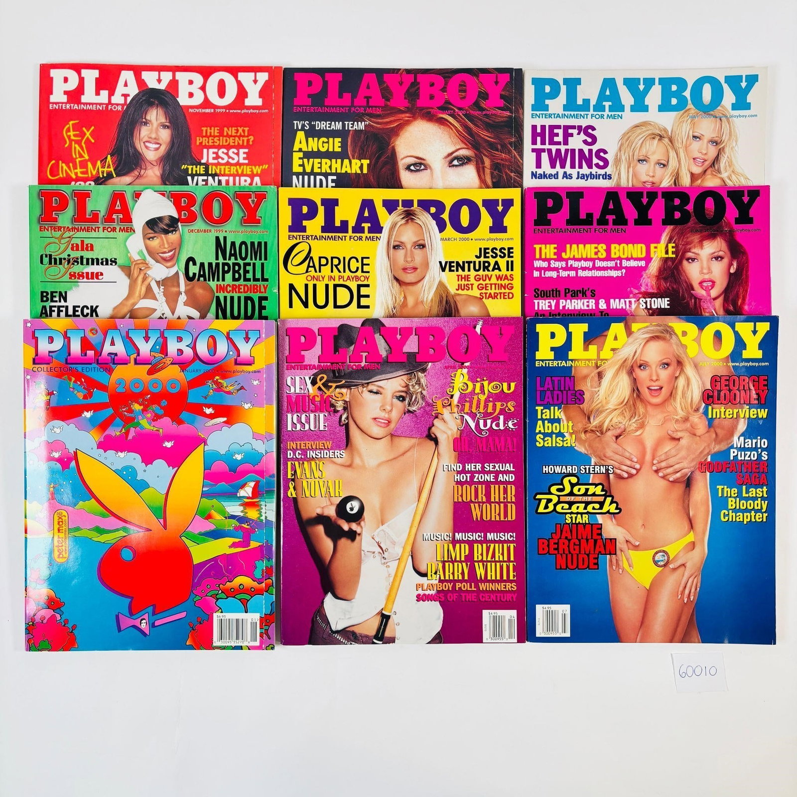 Vintage Playboy Magazines Set of 9 (1999-2000): Set of 9 original Playboy magazines from 1999 to 2000. A nostalgic collection featuring iconic covers, vintage ads, and classic content from the early 2000s. Great for collectors or fans of vintage po