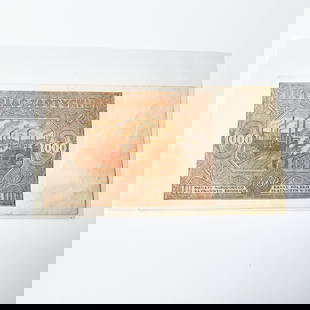 Poland 1946 1000 Zlotych Narodowy Bank Polski ...: Industrial Scene. Offered is a 1000 Zlotych banknote issued by the Narodowy Bank Polski (National Bank of Poland) on 1 January 1946. This post-war note features a powerful design symbolizing labor and