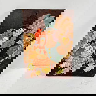 Chicken Family painted on Wood: Offered is a charming painting of a chicken family, rendered directly onto a wooden surface. The natural grain of the wood may be visible and contribute to the artwork's character. Please see the phot