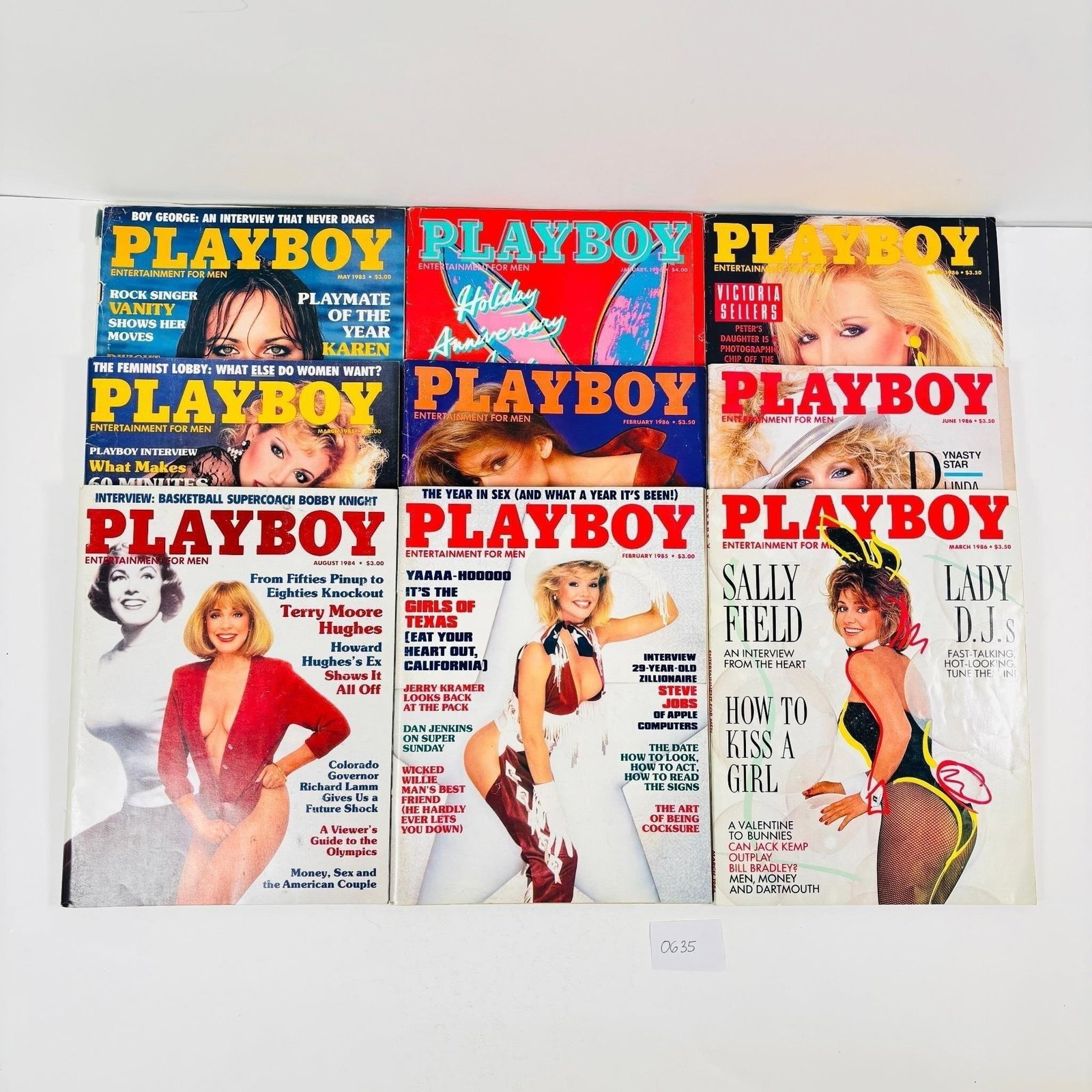 Vintage Playboy Magazines Set of 9 (1984-1986): This lot features a collection of 9 vintage Playboy magazines, dating from 1984 to 1986. A glimpse into the cultural and social landscape of the mid 1980s. Please see the photos for the specific month