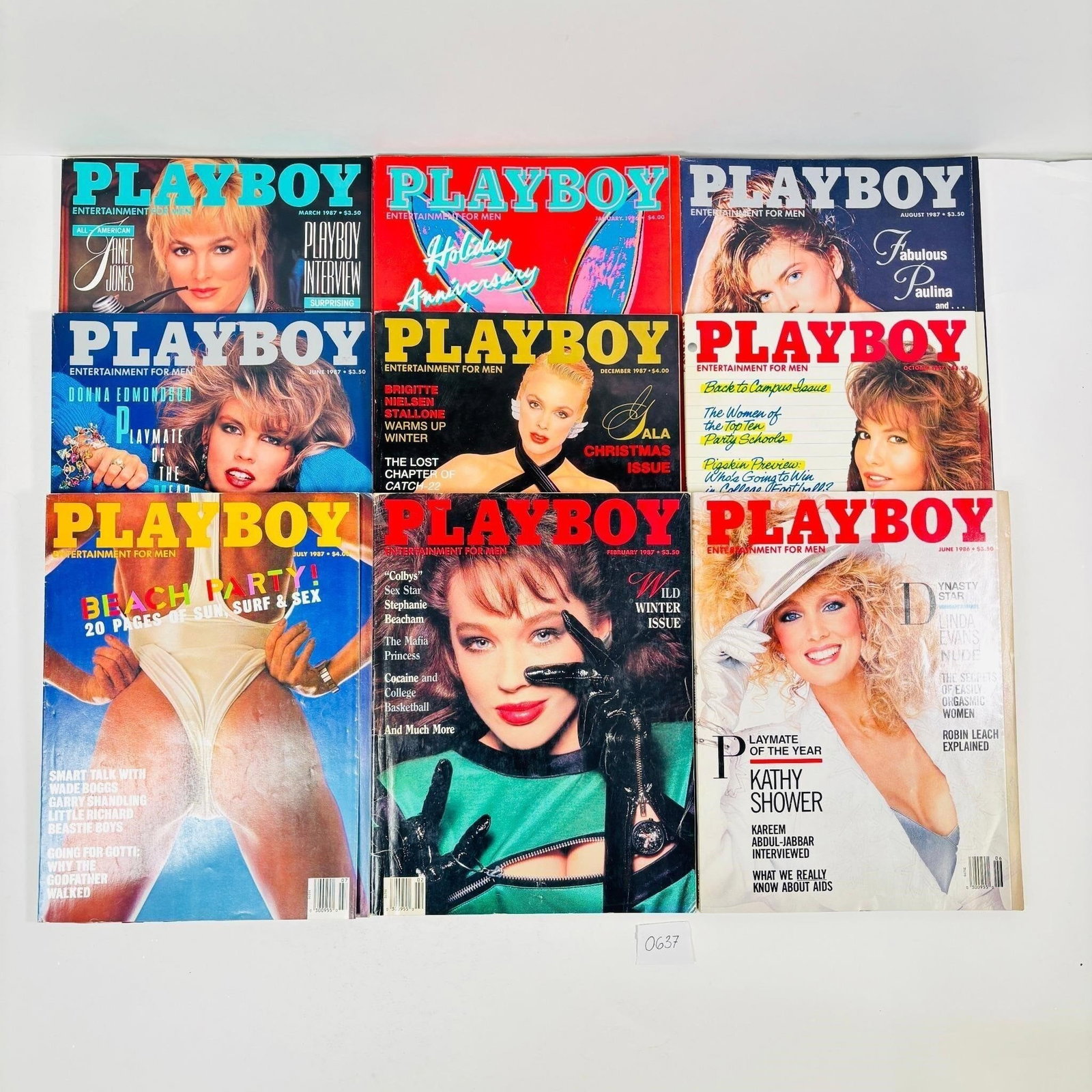 Vintage Playboy Magazines Set of 9 (1986-1987): This lot features a collection of 9 vintage Playboy magazines, dating from 1986 to 1987. A glimpse into the cultural and social landscape of the mid 1980s. Please see the photos for the specific month