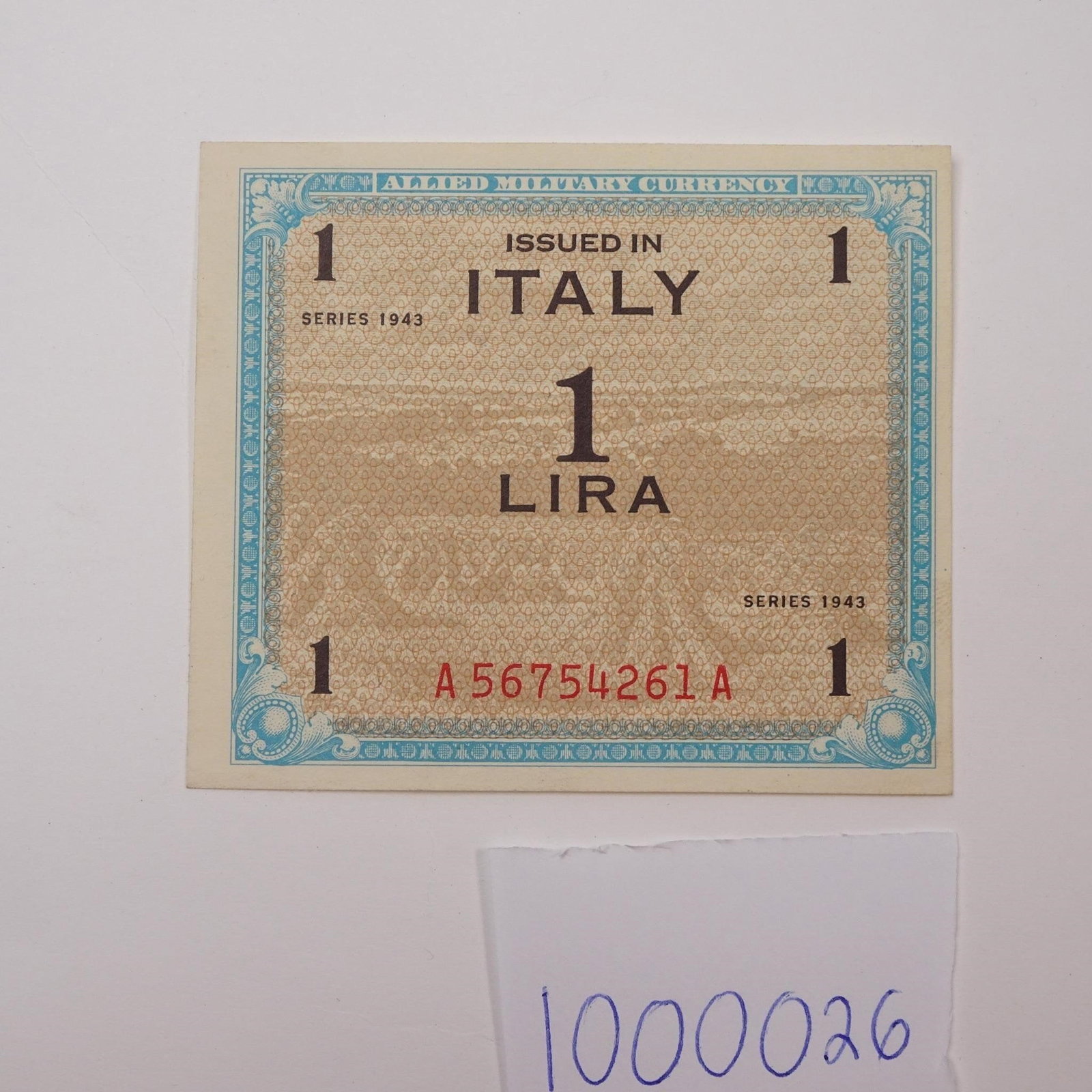 Italy - 1 Lira - 1943:: Issued during World War II, this 1 Lira Italian banknote reflects the historical and economic conditions of wartime Italy. A collectible piece of European wartime currency, perfect for history and num