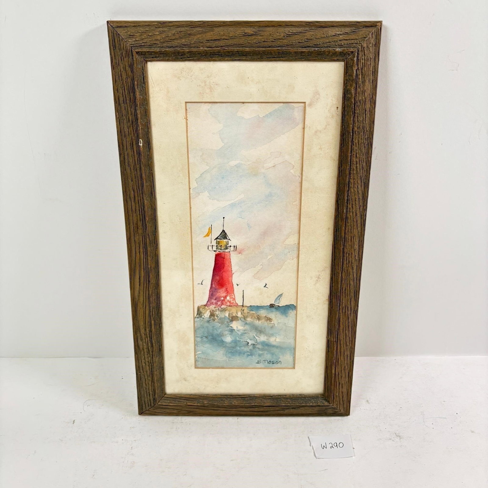 Watercolor Red Lighthouse Painting: Watercolor Red Lighthouse Painting ? Sold as-is, condition varies. See photos for details.