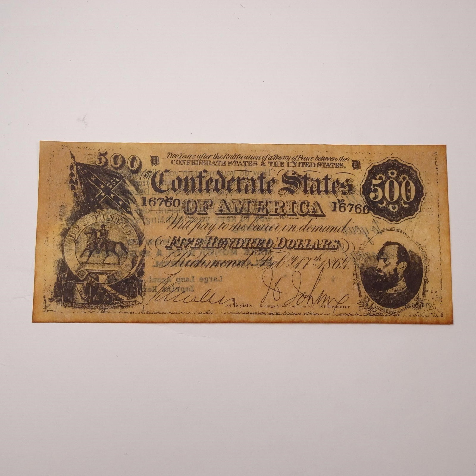 Confederate States - 500 Dollars, 1864 Replica (1 of 4)