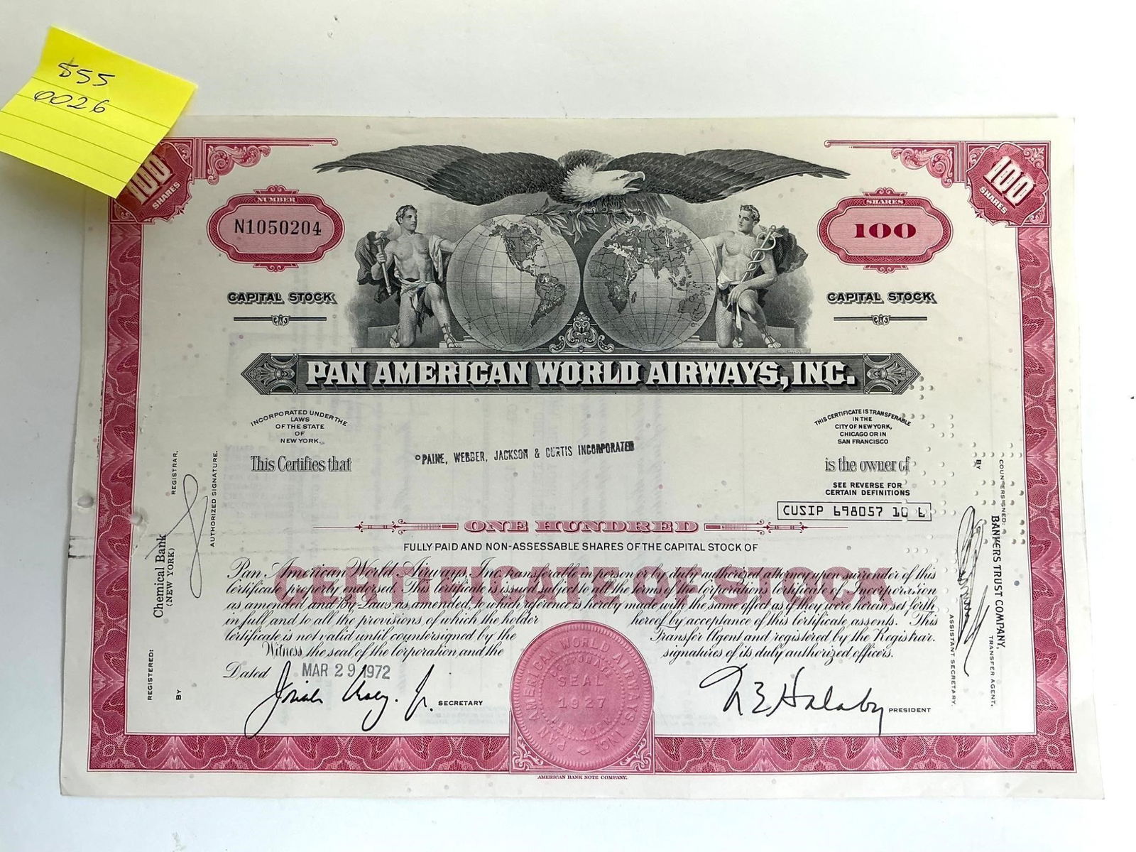 Pan American World Airways Inc Stock Certificate (1 of 2)