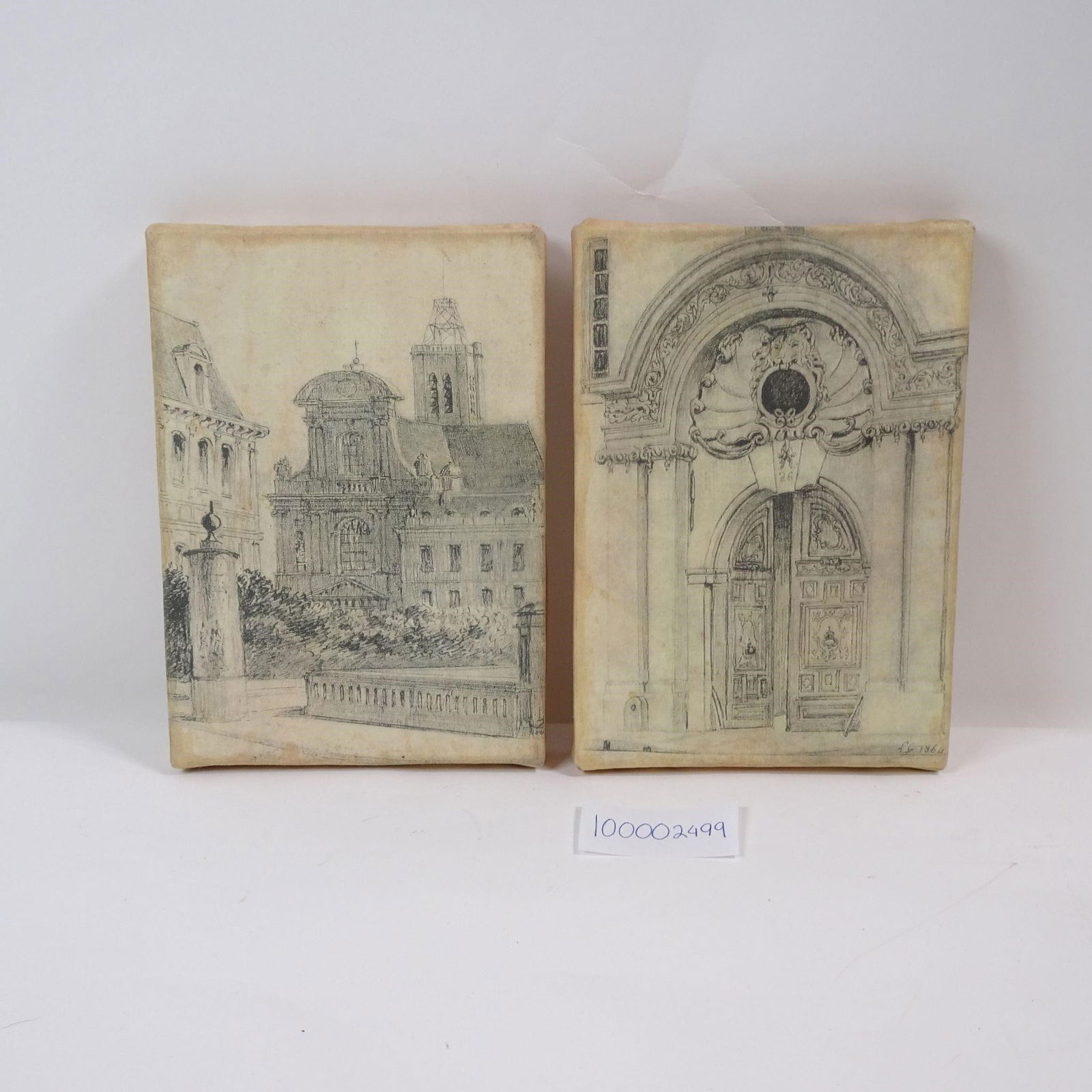 Door to Hotel Chalon and Church St. Girvais Canvas: Set of 2 . Decorative canvas artwork depicting the Door to Hotel Chalon and Church St. Girvais, capturing European architectural charm. Condition varies; please refer to photos for details.Sold as-is.