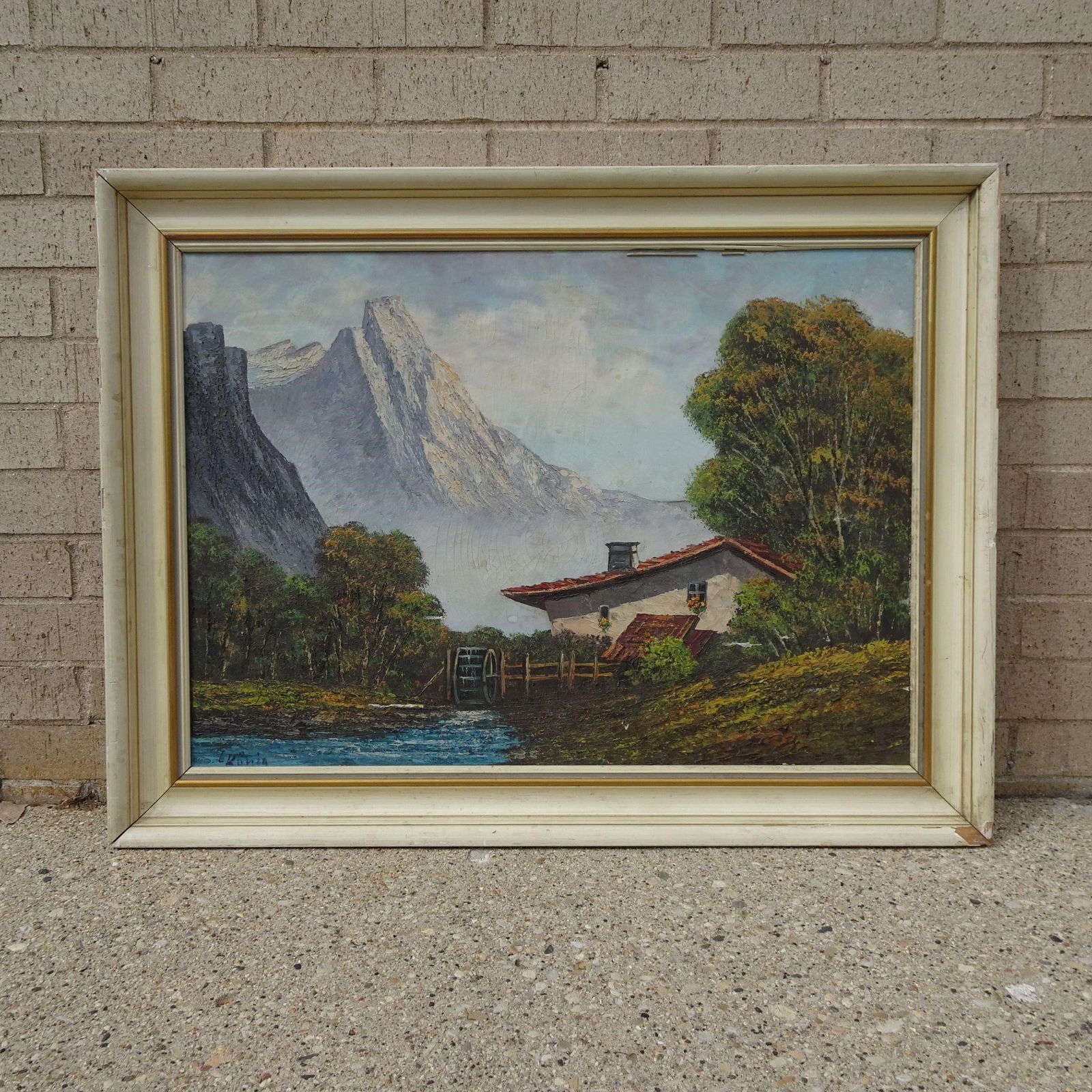 Mountain Lodge by the Water Oil Painting: A decorative Mountain Lodge by the Water Oil Painting, perfect for adding a sense of rustic serenity and natural beauty to any space. This artwork captures the peaceful harmony of a mountain retreat n