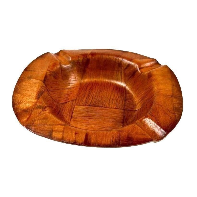 Vintage Farmosa Woven Wood/ Pressed Bamboo Ashtray: Unique vintage ashtray featuring a woven wood and pressed bamboo design from Formosa. A beautiful collectible piece with natural texture and rustic charm. In vintage condition. Please review photos fo