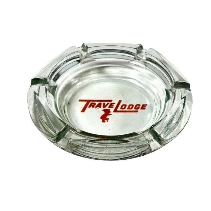 Vintage Clear Glass Travel Lodge Hotel Sleepy...: Bear Logo Ashtray. vintage clear glass ashtray featuring the Sleepy Bear logo from Travel Lodge Hotel. A unique piece for collectors of hotel memorabilia. In vintage condition with minor signs of use.