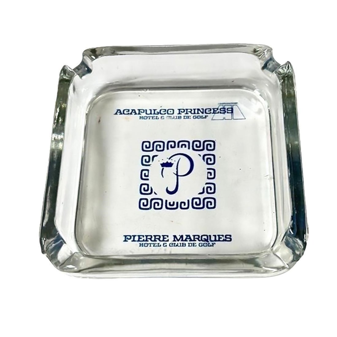 Vintage Glass Acapulco Princess Hotel and...: Casino Souvenir Ashtray. A charming souvenir ashtray from the iconic Acapulco Princess Hotel and Casino. This vintage glass piece features detailed etching and makes a nostalgic collectible. In good c