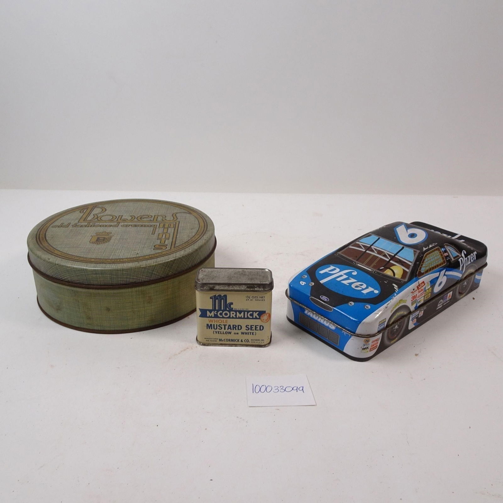 Vintage Tin Cans: Phzer Car, McCormick, Bowers (1 of 4)