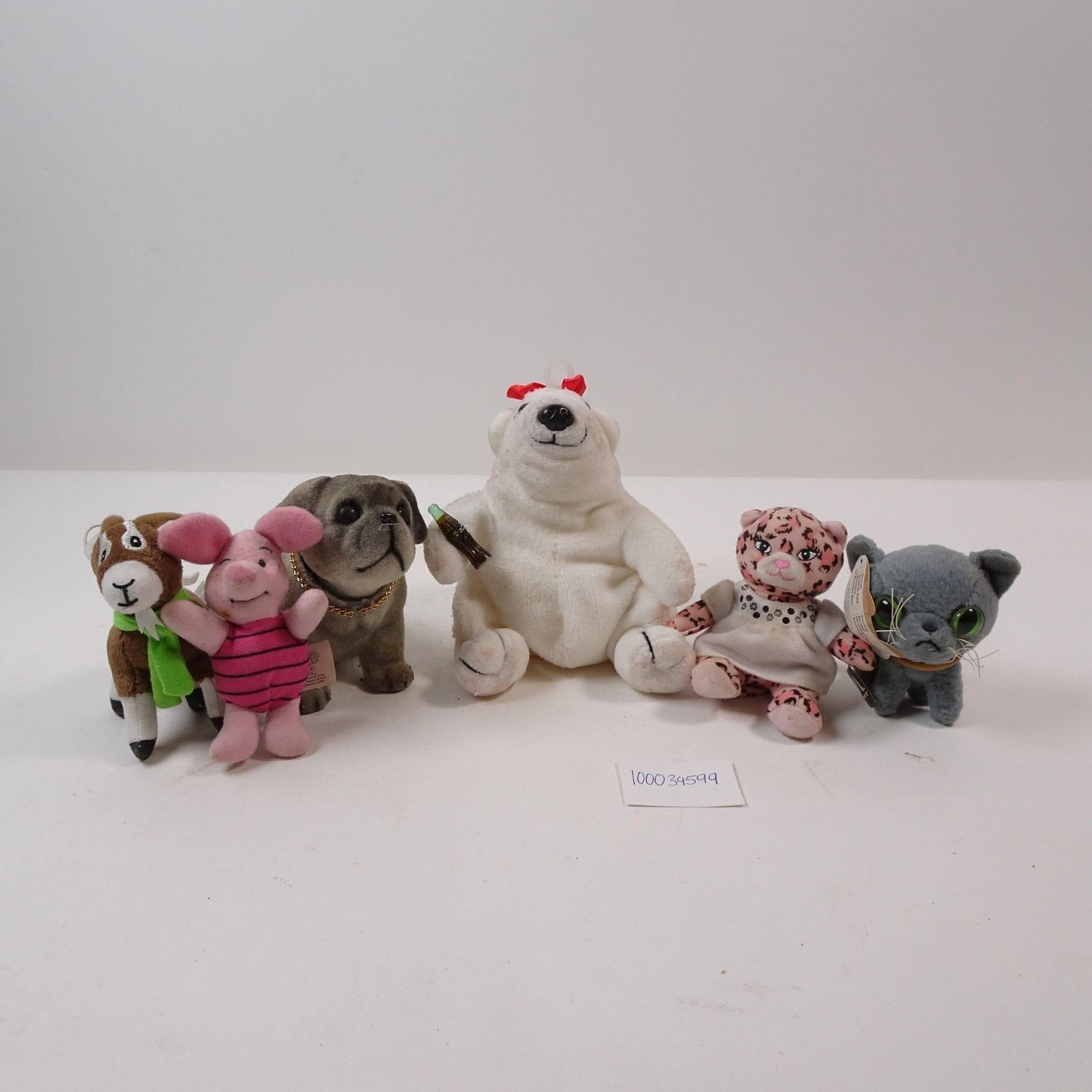 Vtg Small Plush Toys: Coca Cola Bear, Piglet, Cat (1 of 3)
