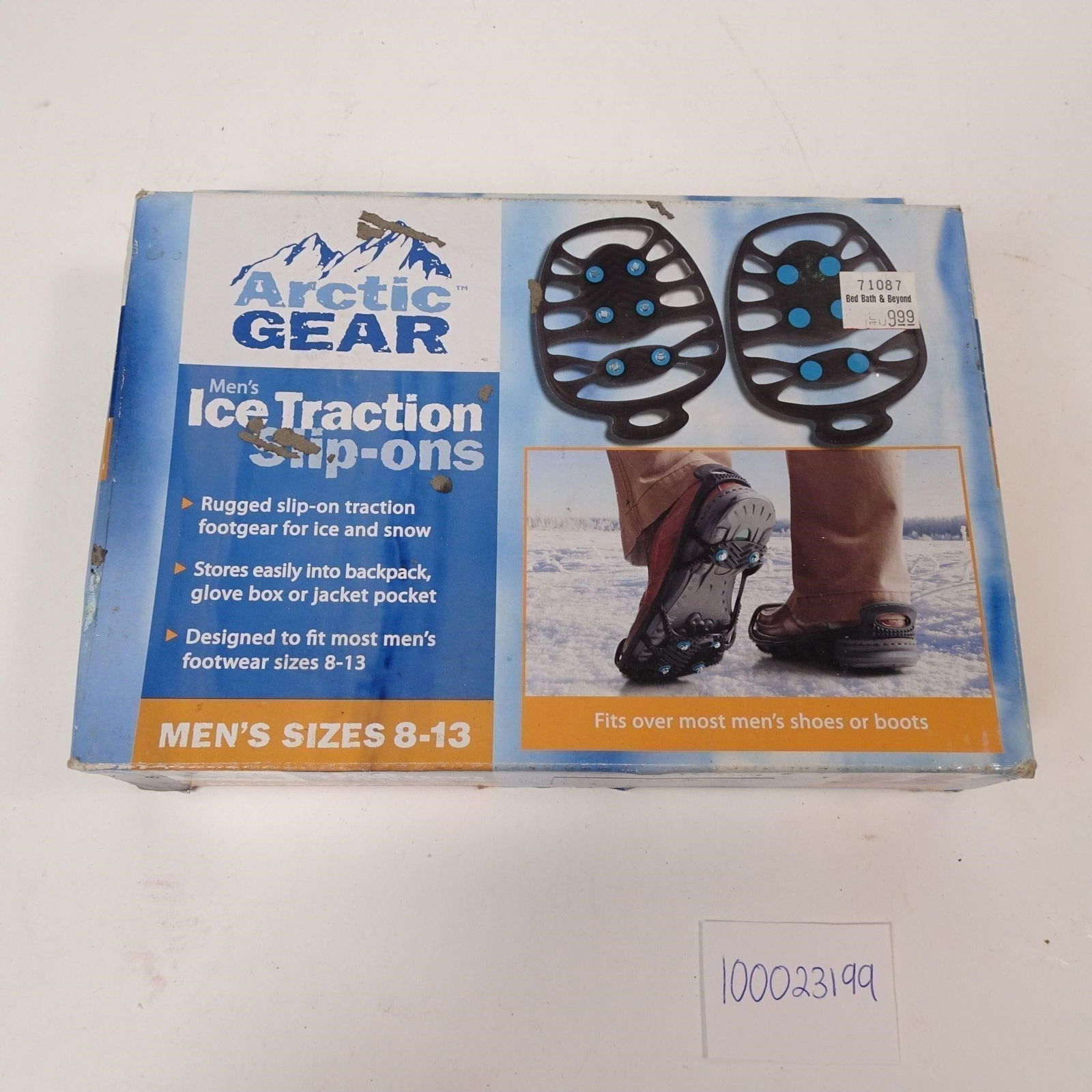 Arctic Gear Ice Tractions Slip Ons Mens Size 8-13: A pair of Arctic Gear Ice Tractions Slip-Ons, designed to provide enhanced grip on icy or slippery surfaces. This practical accessory is a great way to add safety and confidence to your winter footwea
