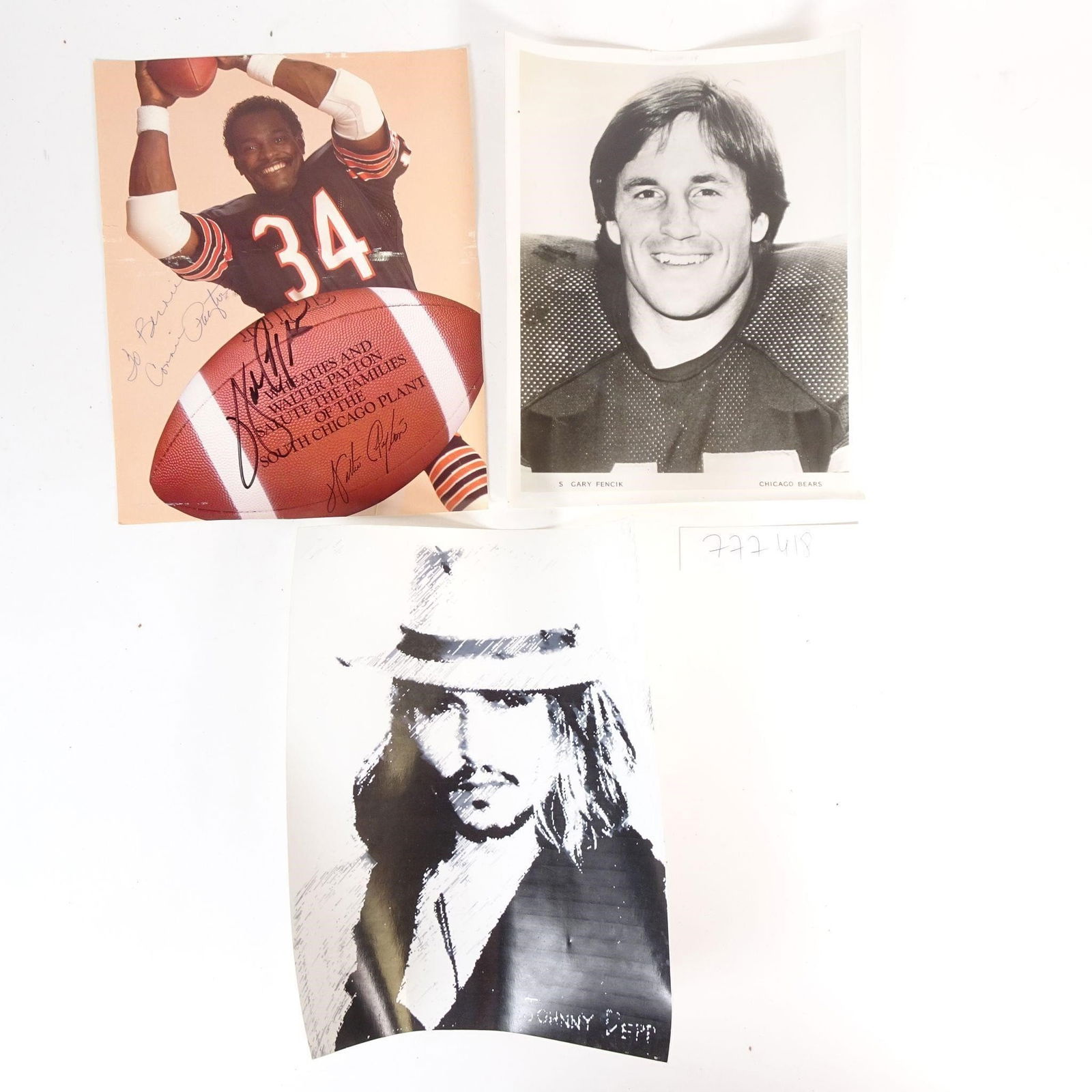 Lot of 3 Vintage Posters: Collection of three vintage collectible posters/photographs, featuring sports legends and pop-culture icon: - Color poster of Walter Payton (Chicago Bears) with printed autograph - Black-and-white pho