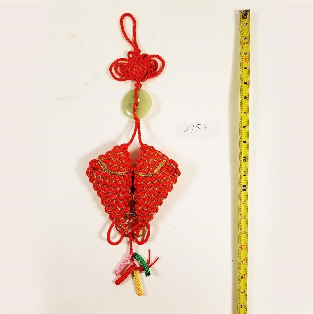 Vintage Knot Nail Embroidery Good Fortune Tassel with Jade: Vintage Knot Nail Embroidery Good Fortune Tassel with Jade- Sold as-is, condition varies. See photos for details.