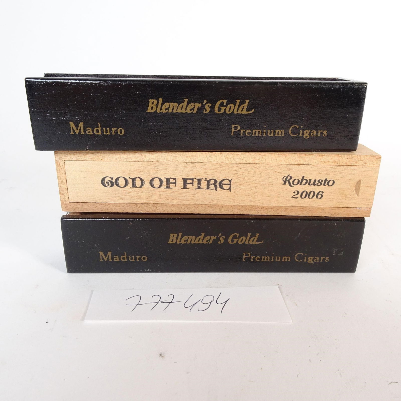 Set of 3 Wooden Cigar Boxes: Set of three original wooden premium cigar boxes. Made of natural wood with original branding. Vintage condition with light wear consistent with age. Condition: pre-owned, shows signs of use (see phot