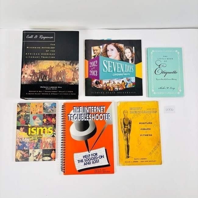 Assortment of Books Set of 6 (Body Mechanics,...: isms Understanding Art, Etiquette Book, and more). Book Assortment: Set of 6 including "Body Mechanics," "isms Understanding Art," Etiquette Book, and more. See photos for complete list and condition.