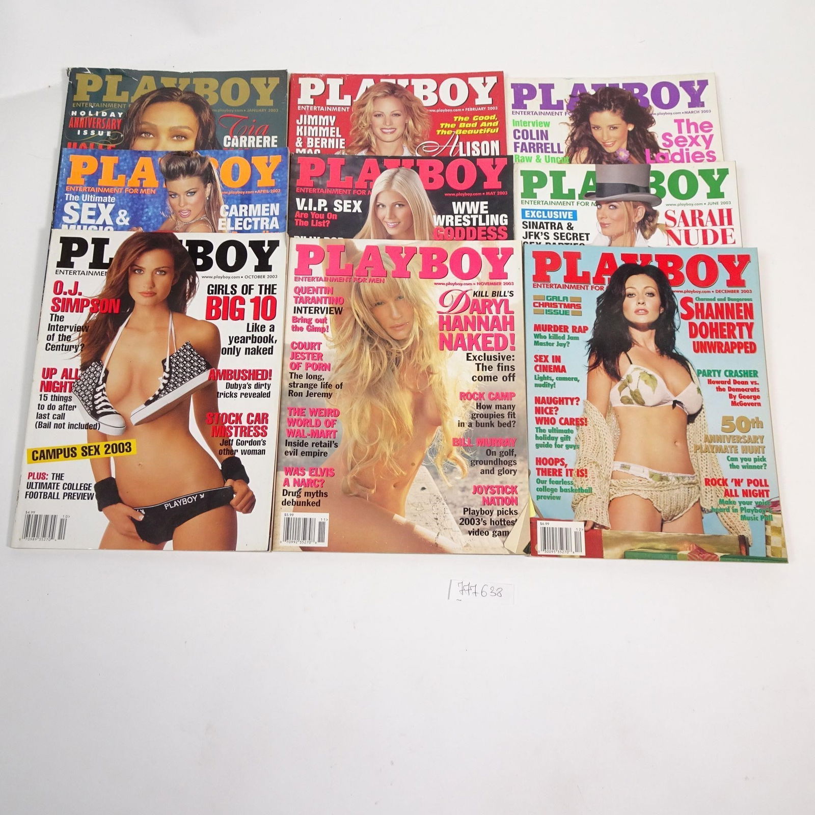Playboy Magazine Collection: A collection of original Playboy magazines from the year 2003. This lot features iconic covers and classic issues highlighting major figures from film, television, music, and early 2000s pop culture.