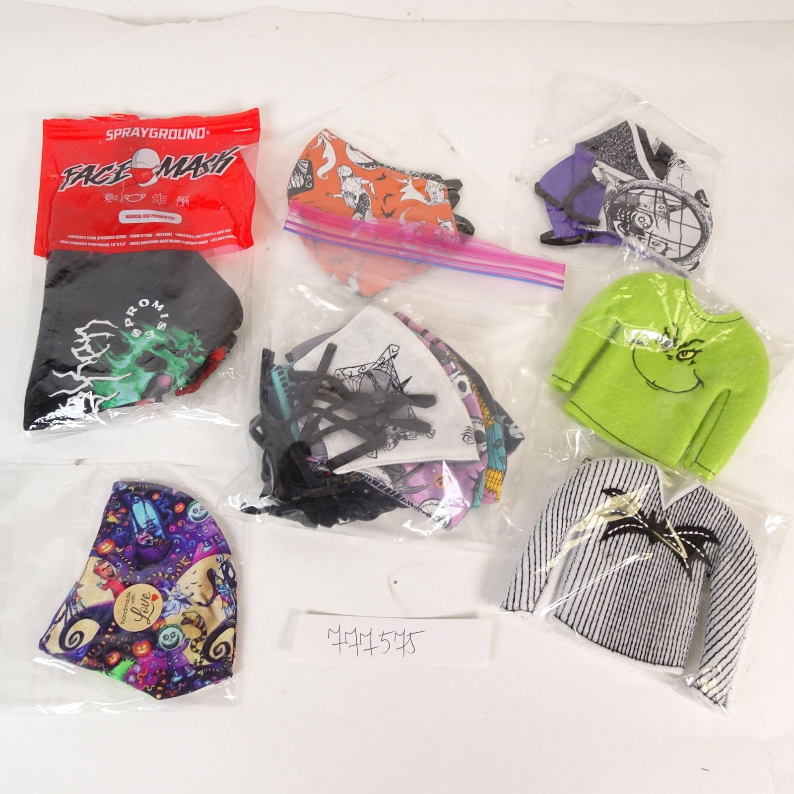 Face Mask Lot + Mini Plush Sweaters: This lot includes a mixed collection of The Nightmare Before Christmas themed accessories, perfect for fans and collectors. Items are sold as one lot. Great for collectors, Halloween d?©cor