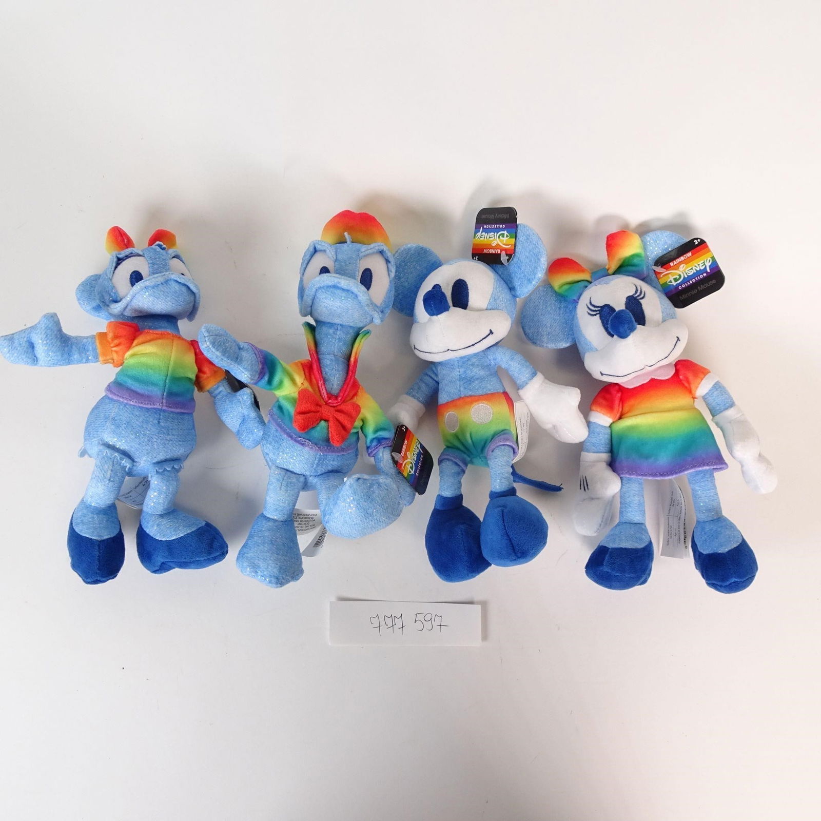 Disney Rainbow Plush Figure Lot: This lot includes four Disney Rainbow Collection plush figures, featuring beloved characters in colorful Pride-themed designs: Included characters: - Mickey Mouse - Minnie Mouse - Donald Duck -