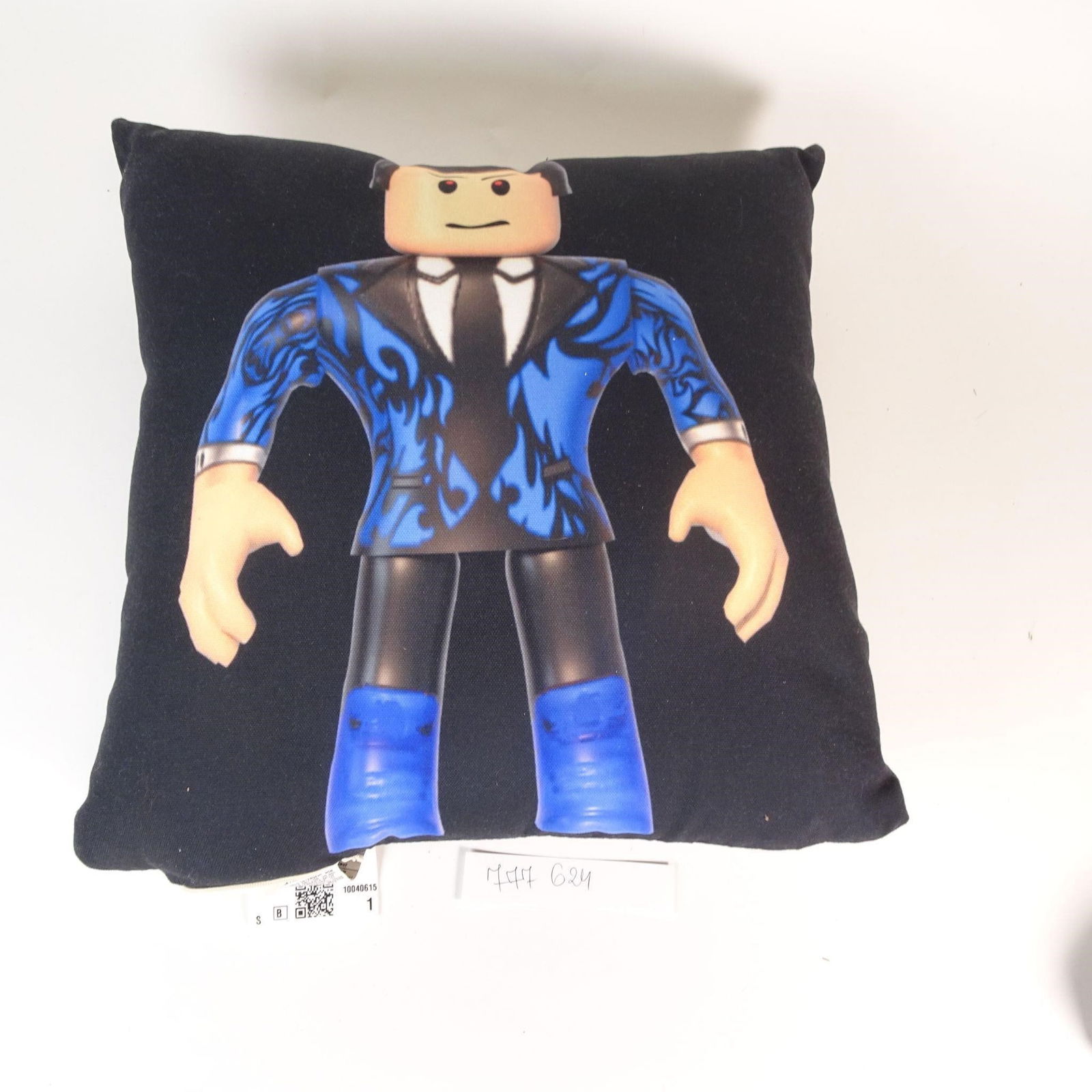 Roblox Character Decorative Pillow: Decorative Roblox character pillow featuring a bold avatar design on a black background. Soft, plush, and square-shaped - perfect for a bedroom, gaming room, playroom, or as a fun collectible for