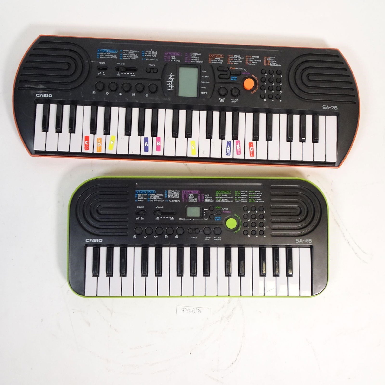 Casio SA-76 & SA-46 Keyboard Bundle: Set of two Casio portable keyboards: models SA-76 and SA-46. Compact, lightweight educational instruments designed for children and beginners. Condition: pre-owned, good cosmetic condition with