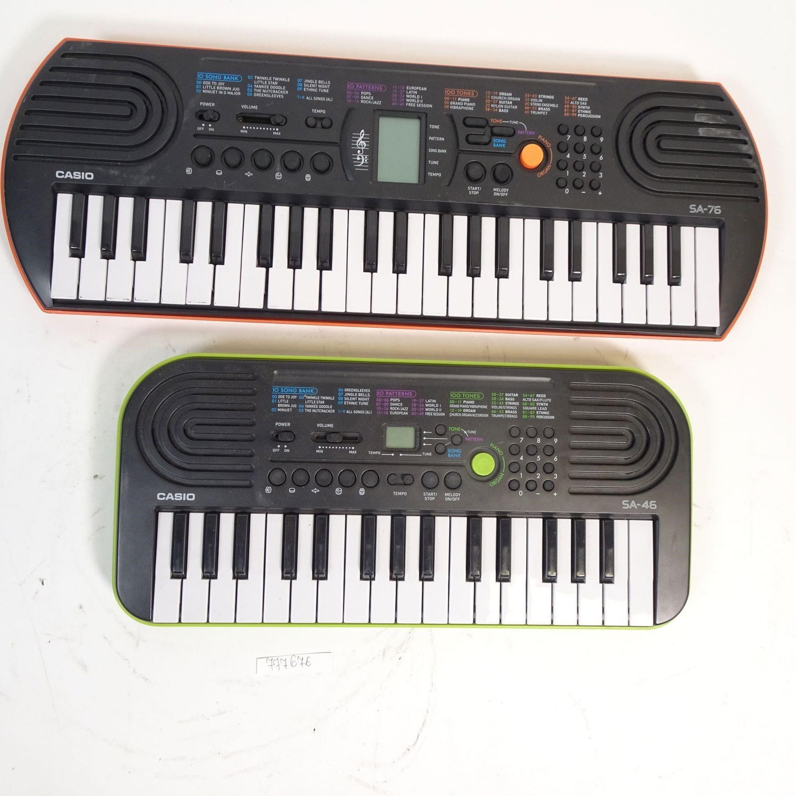 Casio SA-76 & SA-46 Keyboard Bundle: Set of two Casio portable keyboards: models SA-76 and SA-46. Compact, lightweight educational instruments designed for children and beginners. Condition: pre-owned, good cosmetic condition with