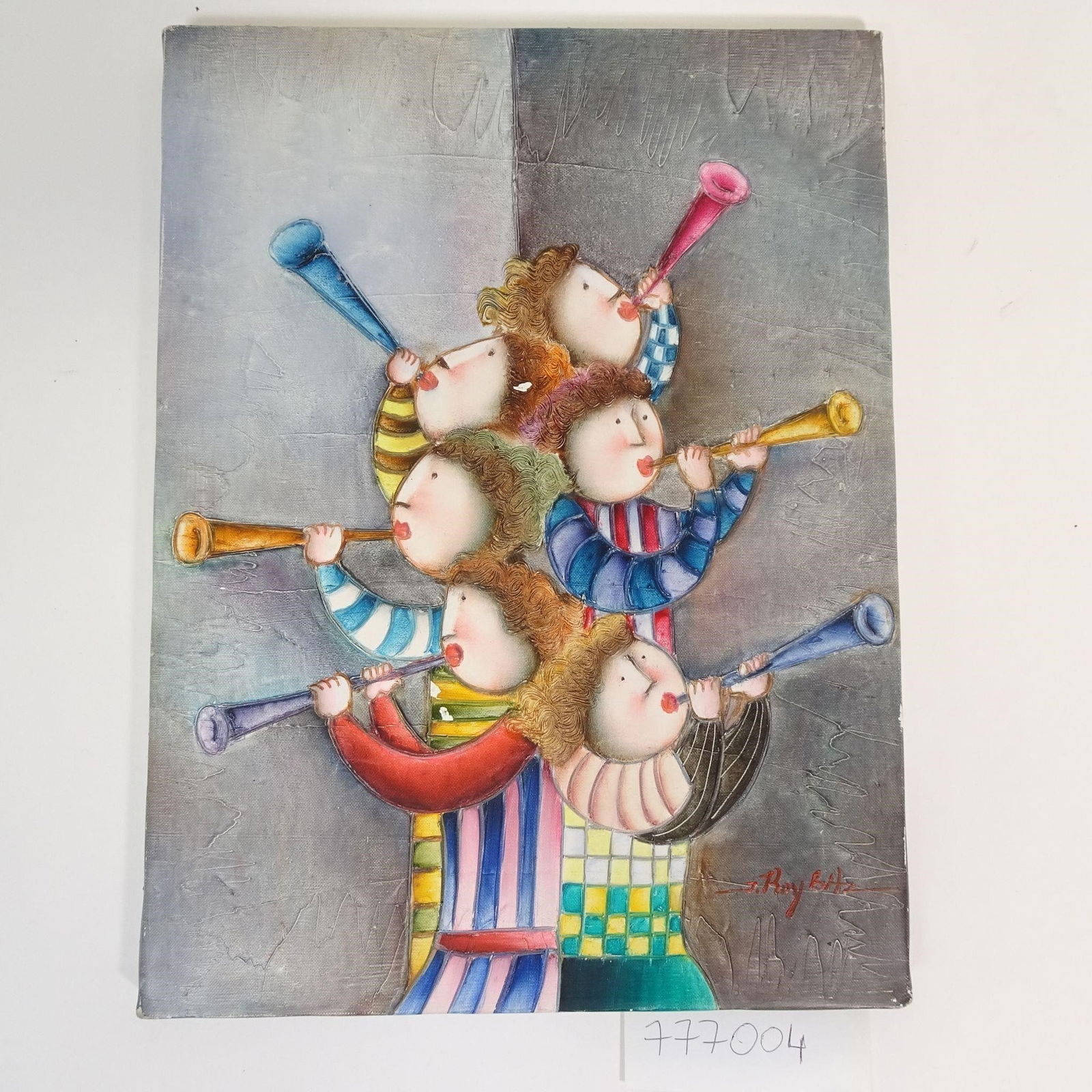 Signed Whimsical Figurative Painting on Canvas (1 of 4)