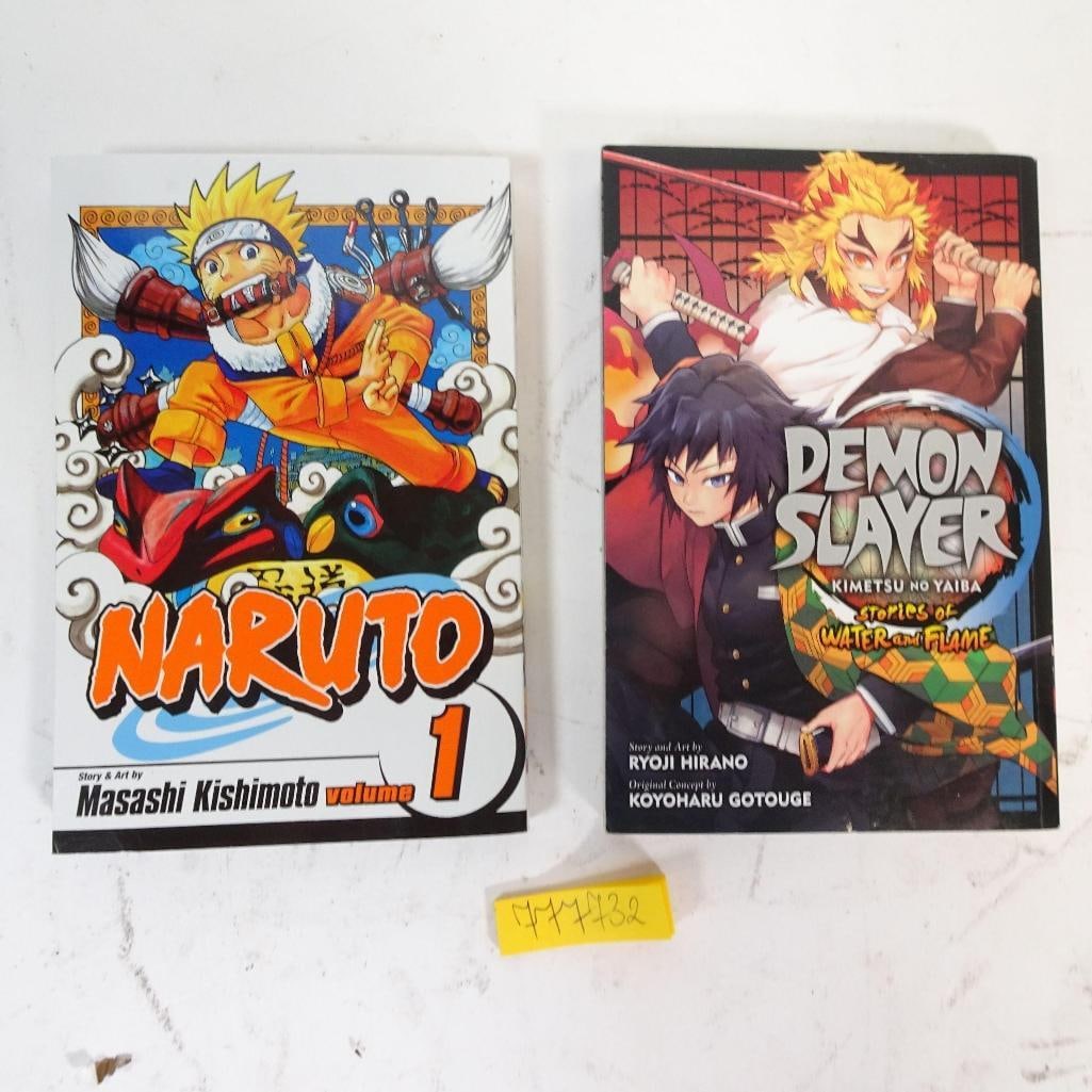 Manga Book Lot: This listing includes a 2-book manga lot: - Naruto - Volume 1 by Masashi Kishimoto - Demon Slayer: Kimetsu no Yaiba - Stories of Water and Flame by Koyoharu Gotouge Condition: pre-owned, with typical