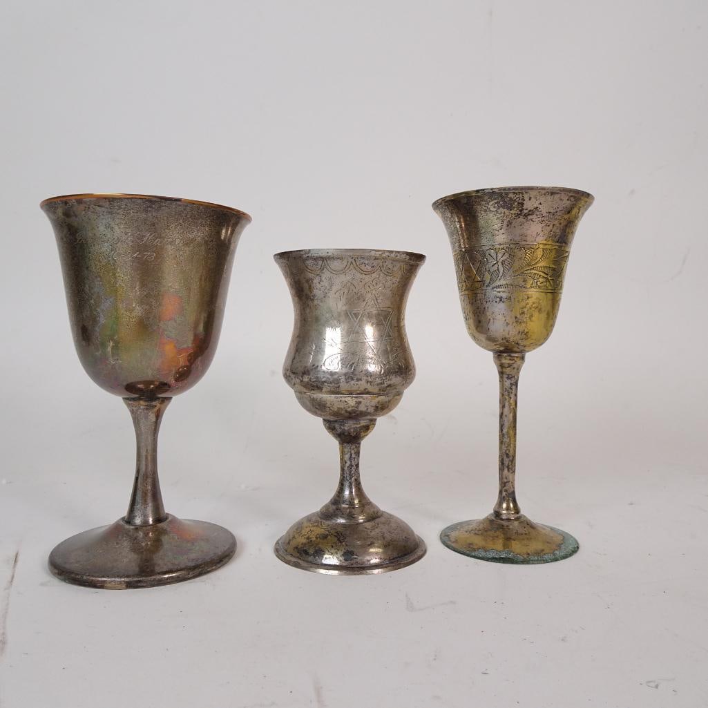 Lot of 3 Vintage Judaica Kiddush Goblets (1 of 13)