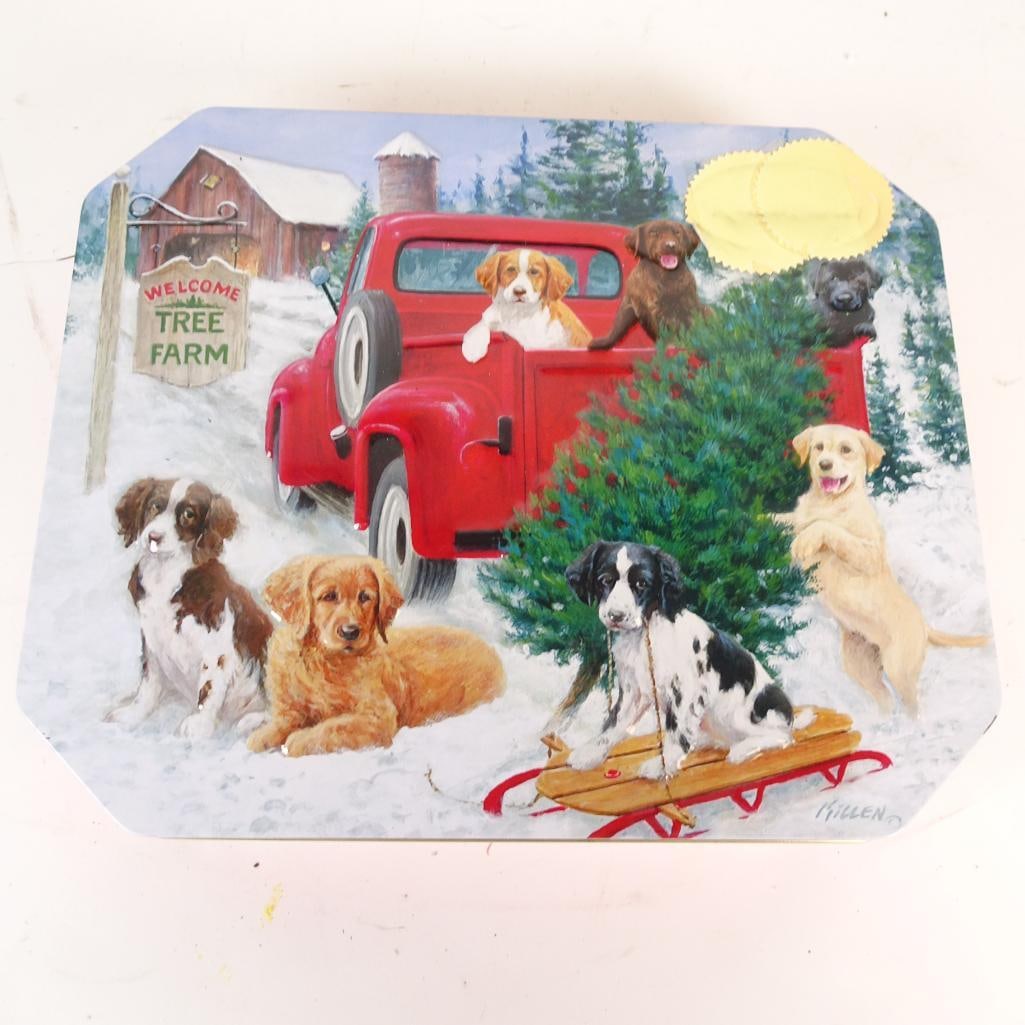 Mixed Vintage Christmas Ornaments ? Large Assorted Lot: A charming, eclectic collection of vintage Christmas ornaments and holiday decorations gathered into one decorative tin. This mixed lot features a variety of materials and styles, including hand-paint